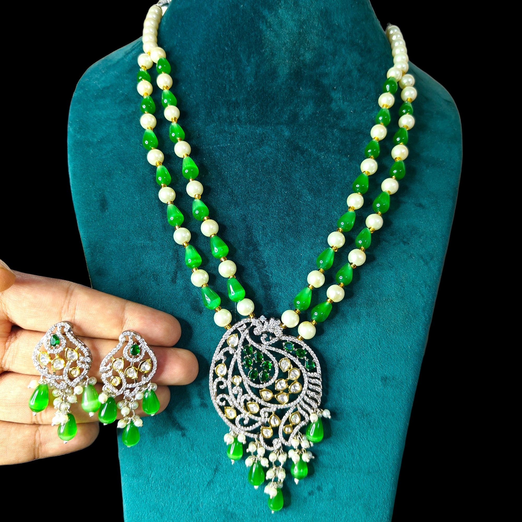 Surabhi Long Necklace - Green