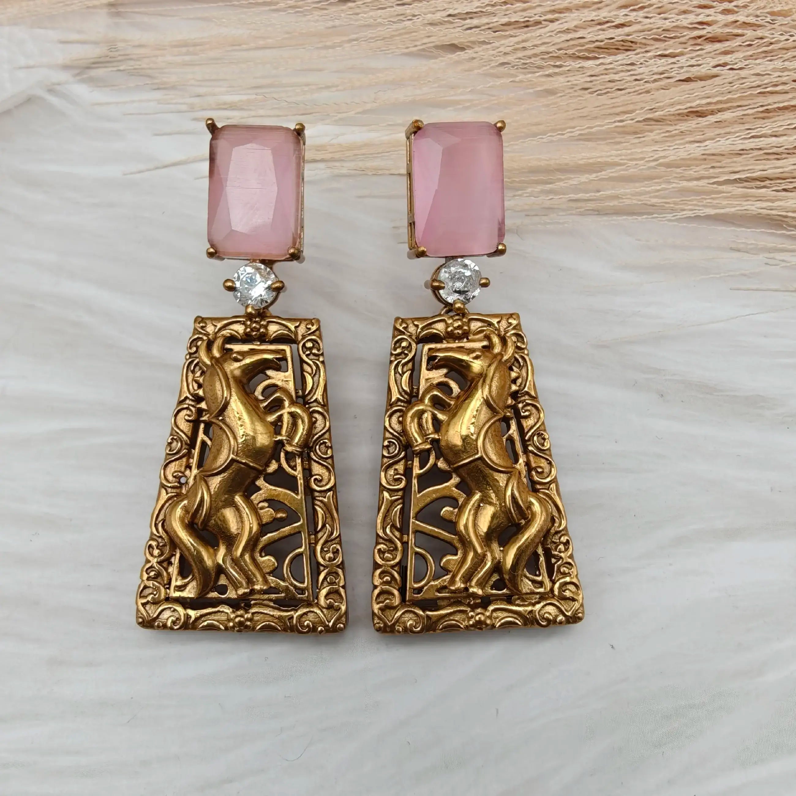 Ashwa Brass Earrings - Pink