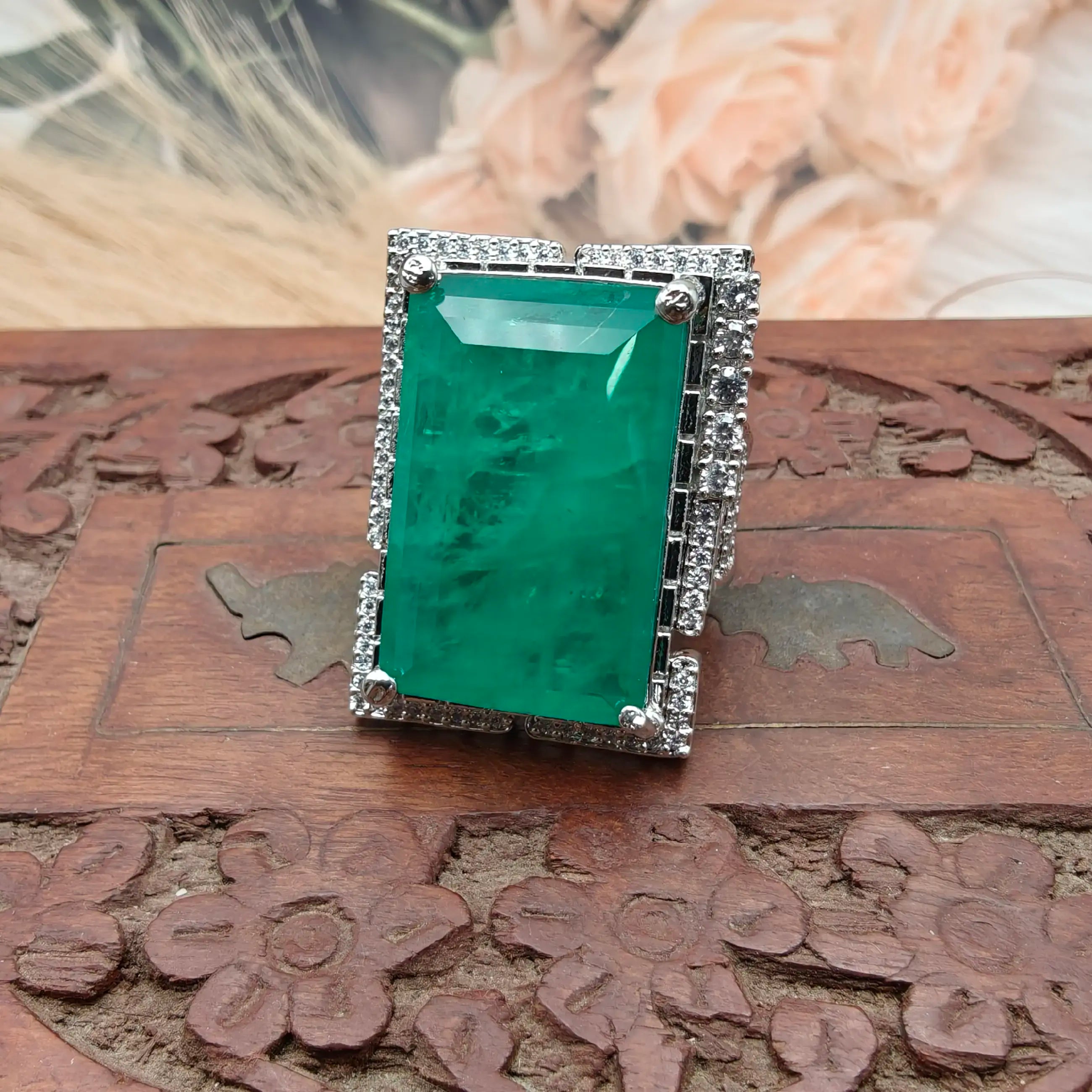 Isabella Russian Doublet Cocktail Ring - Emerald Green