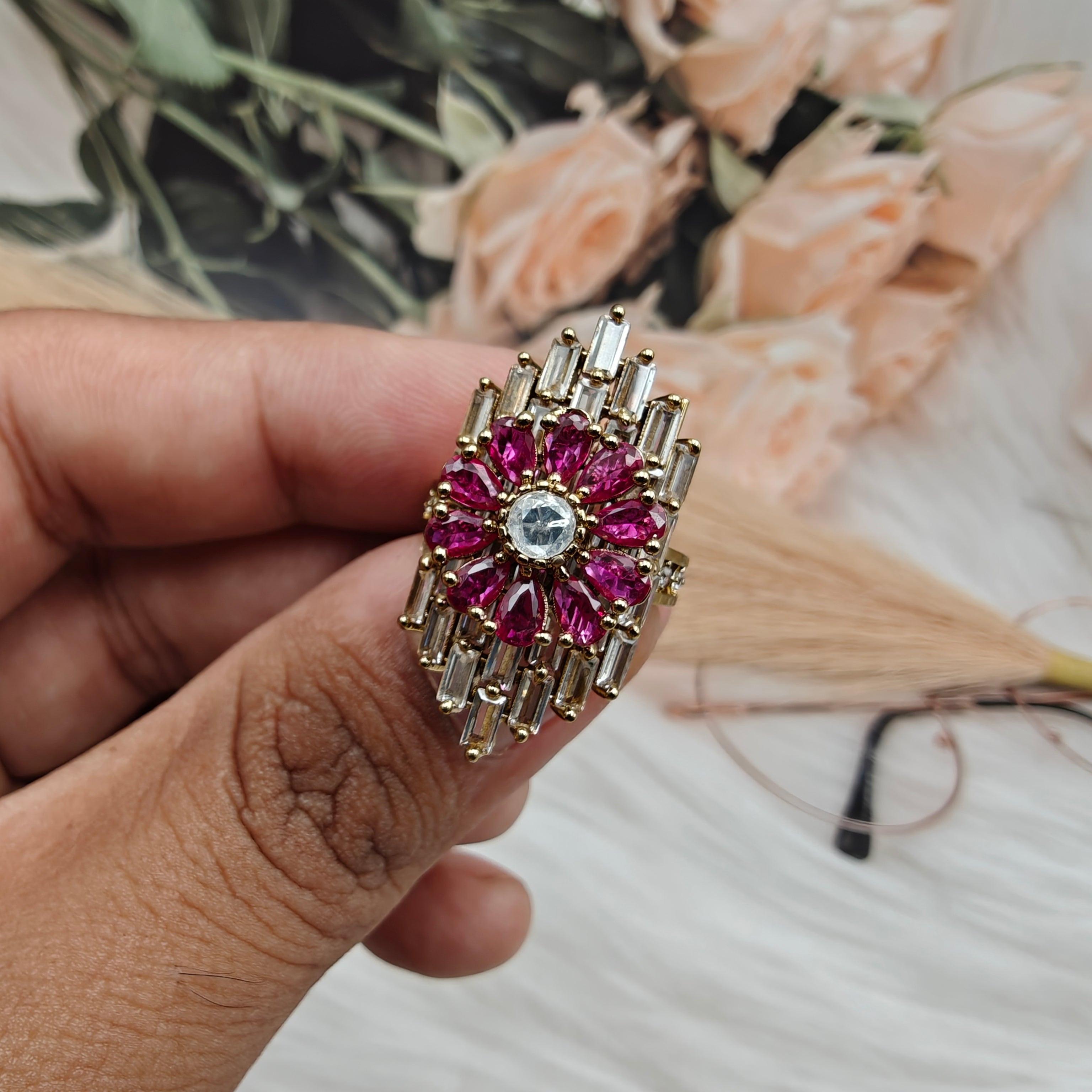 Ranjhan Baguette Rings - Ruby