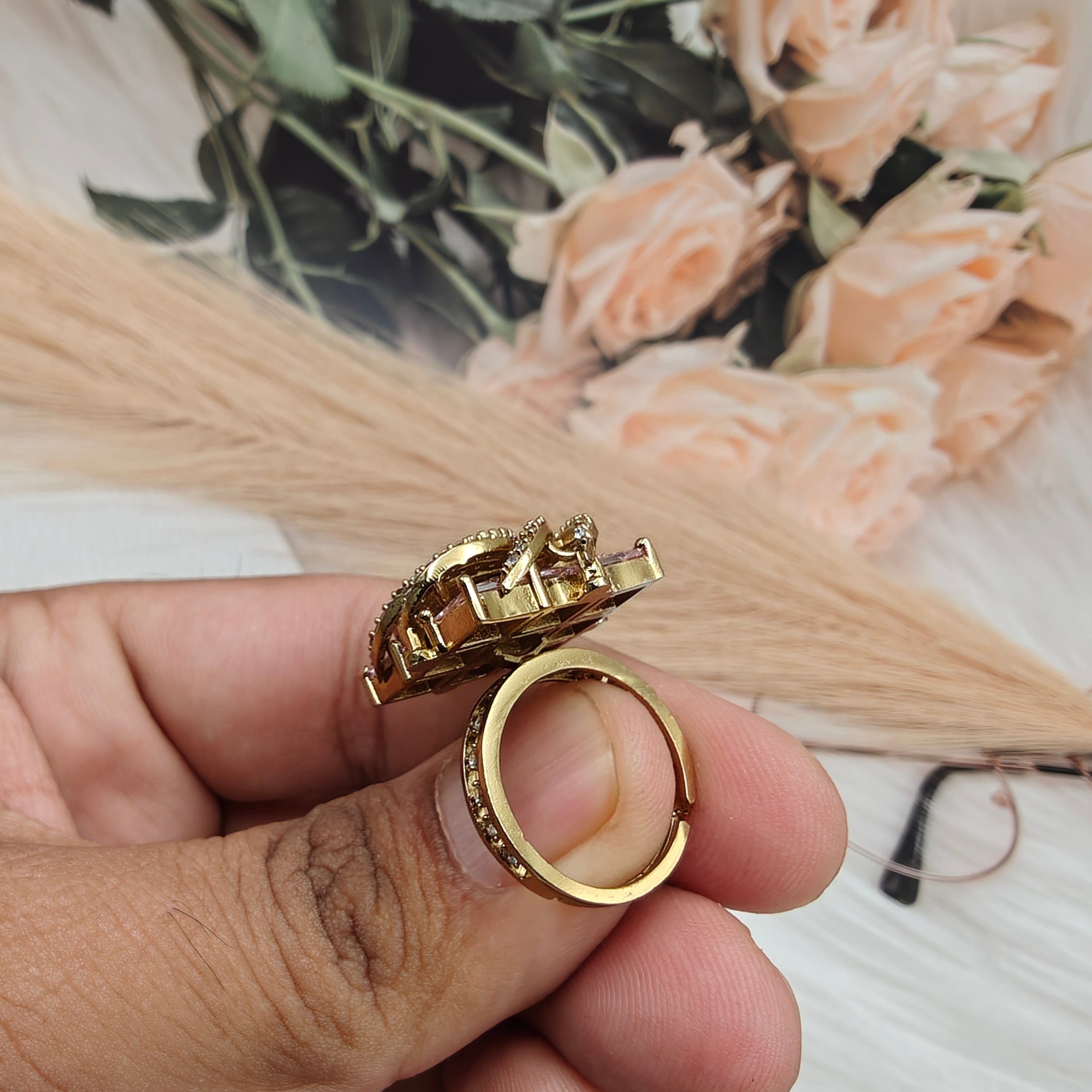 Sakhi Moissanite Adjustable Ring - Pink
