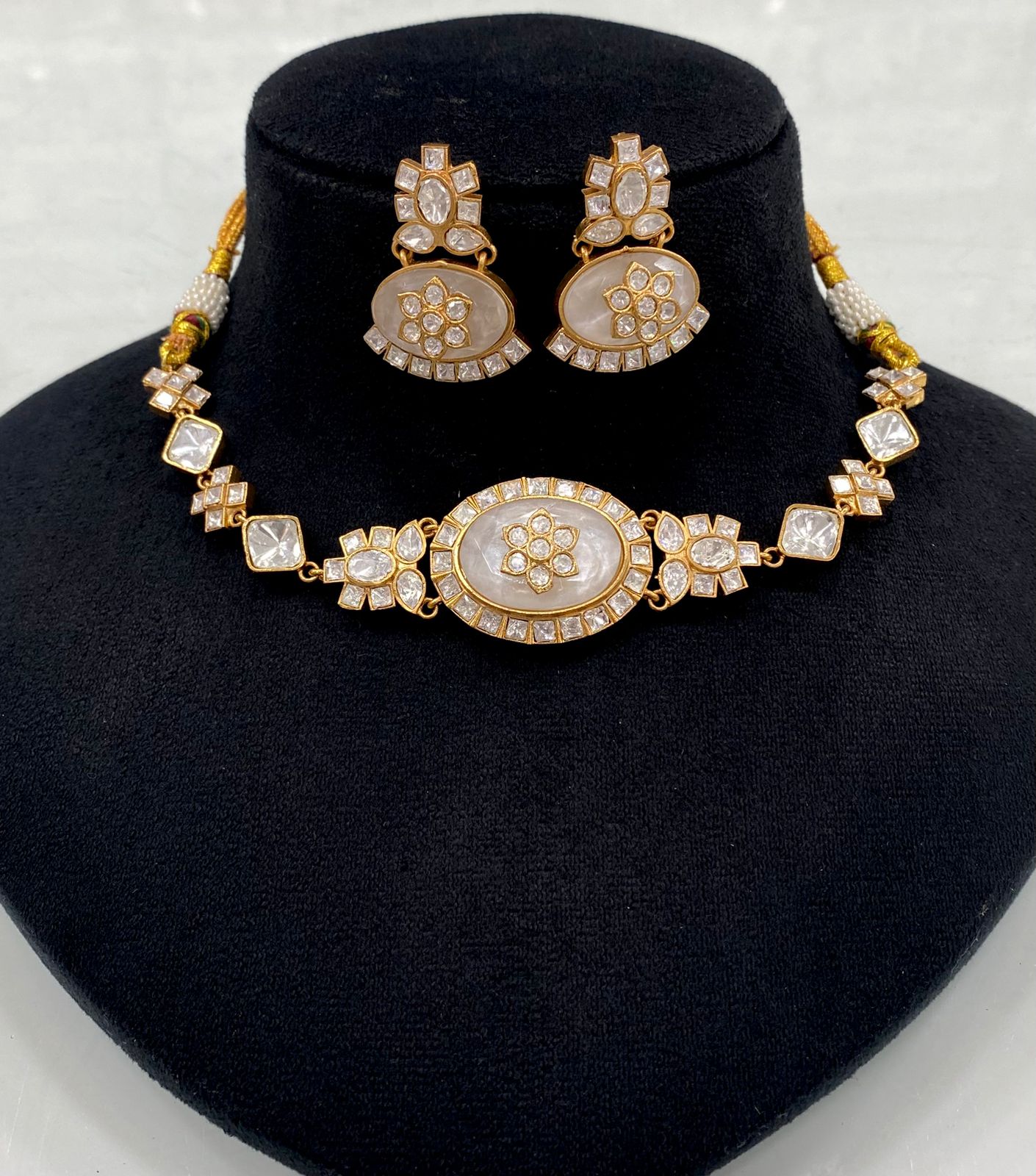 Kalika Uncut Moissanite Onyx Choker Set- White
