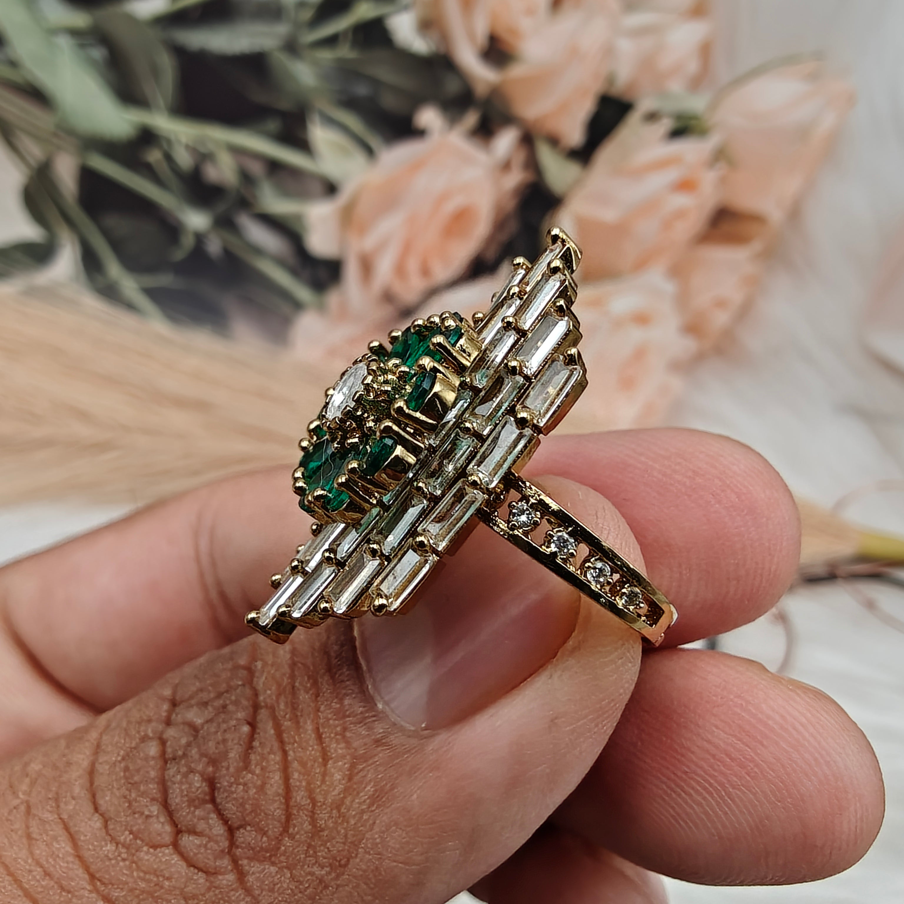 Ranjhan Baguette Rings - Green