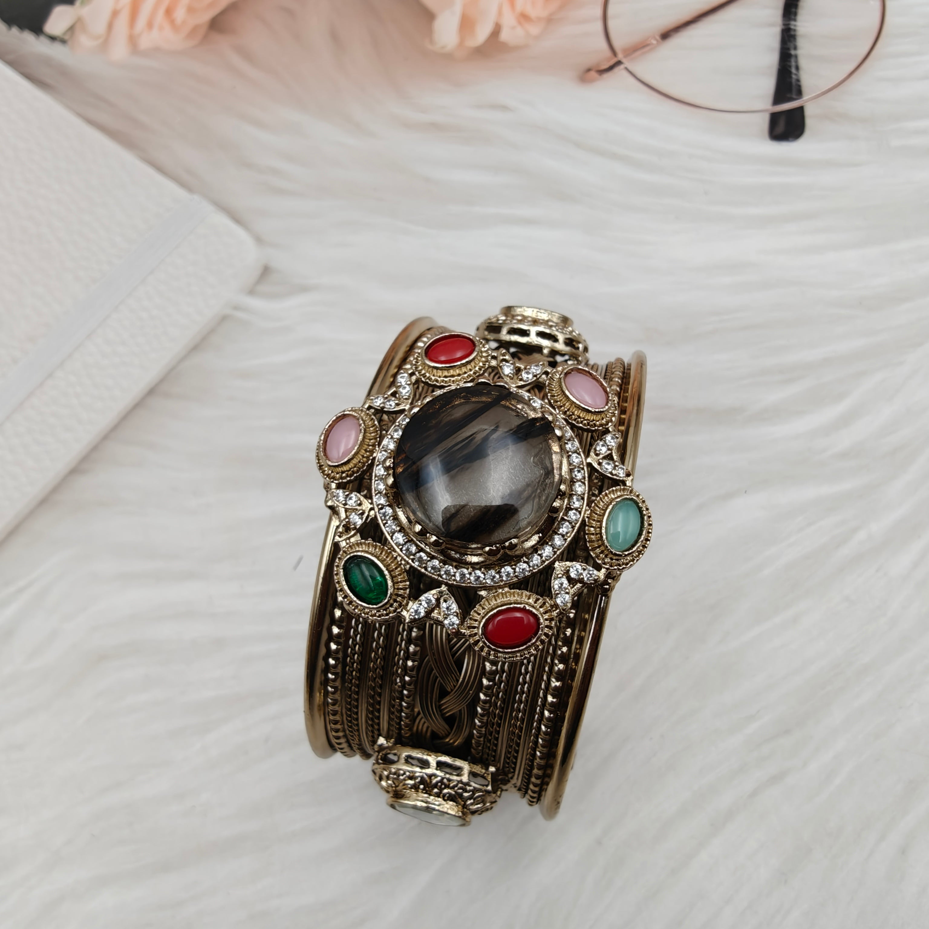 Sabya Inspired Navina Handcrafted Natural Stone Handcuff - Rutilated Brown