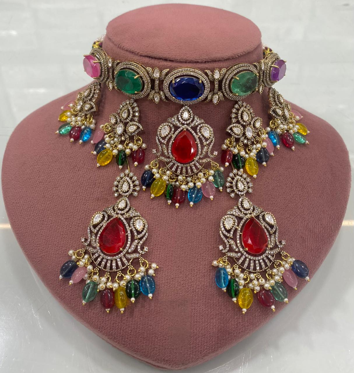 Aparajita Doublet and Moissanite Choker Set - Multi
