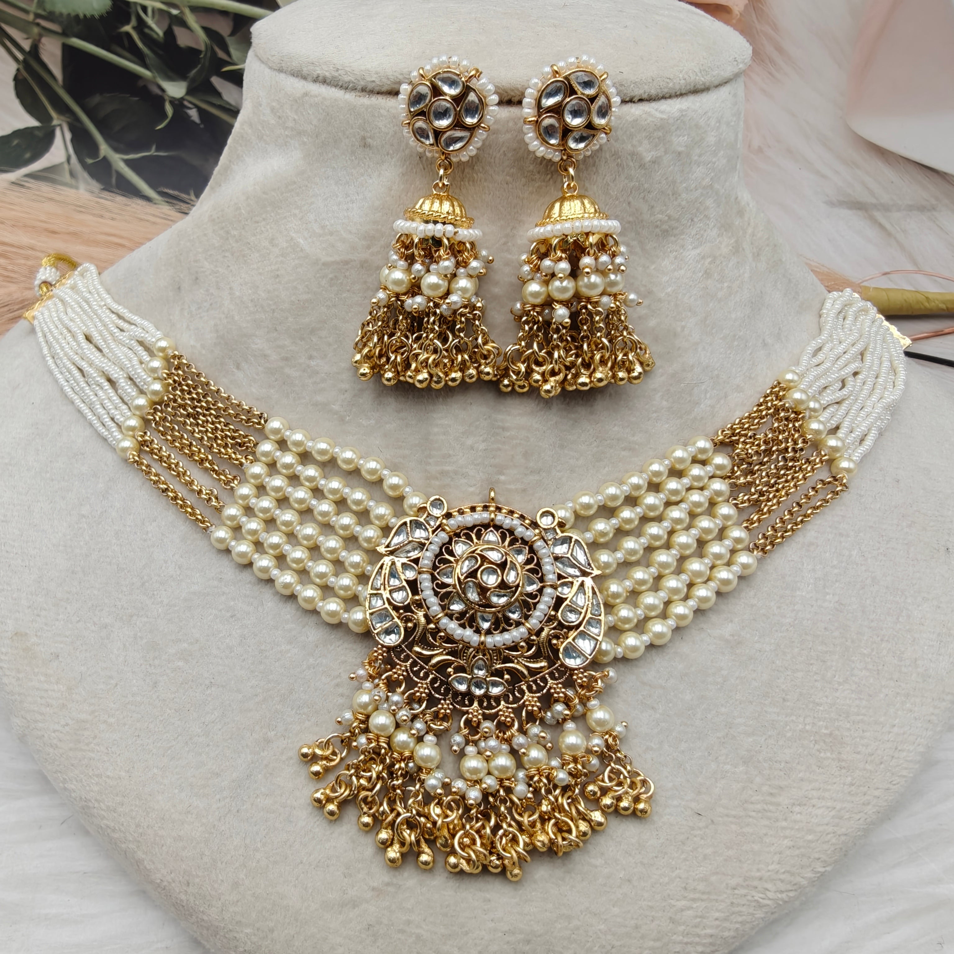Vatsala Premium Pachi Kundan Choker Set - White