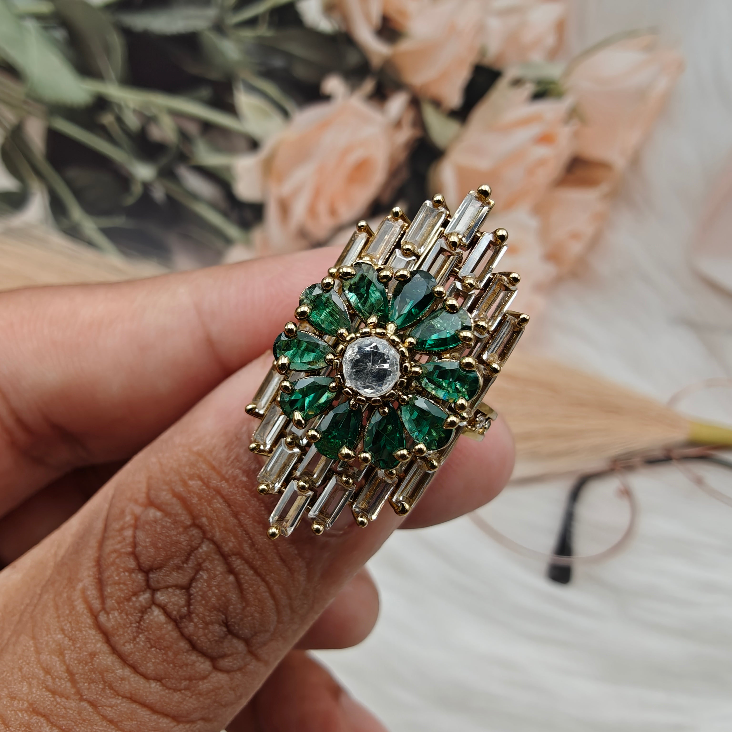Ranjhan Baguette Rings - Green