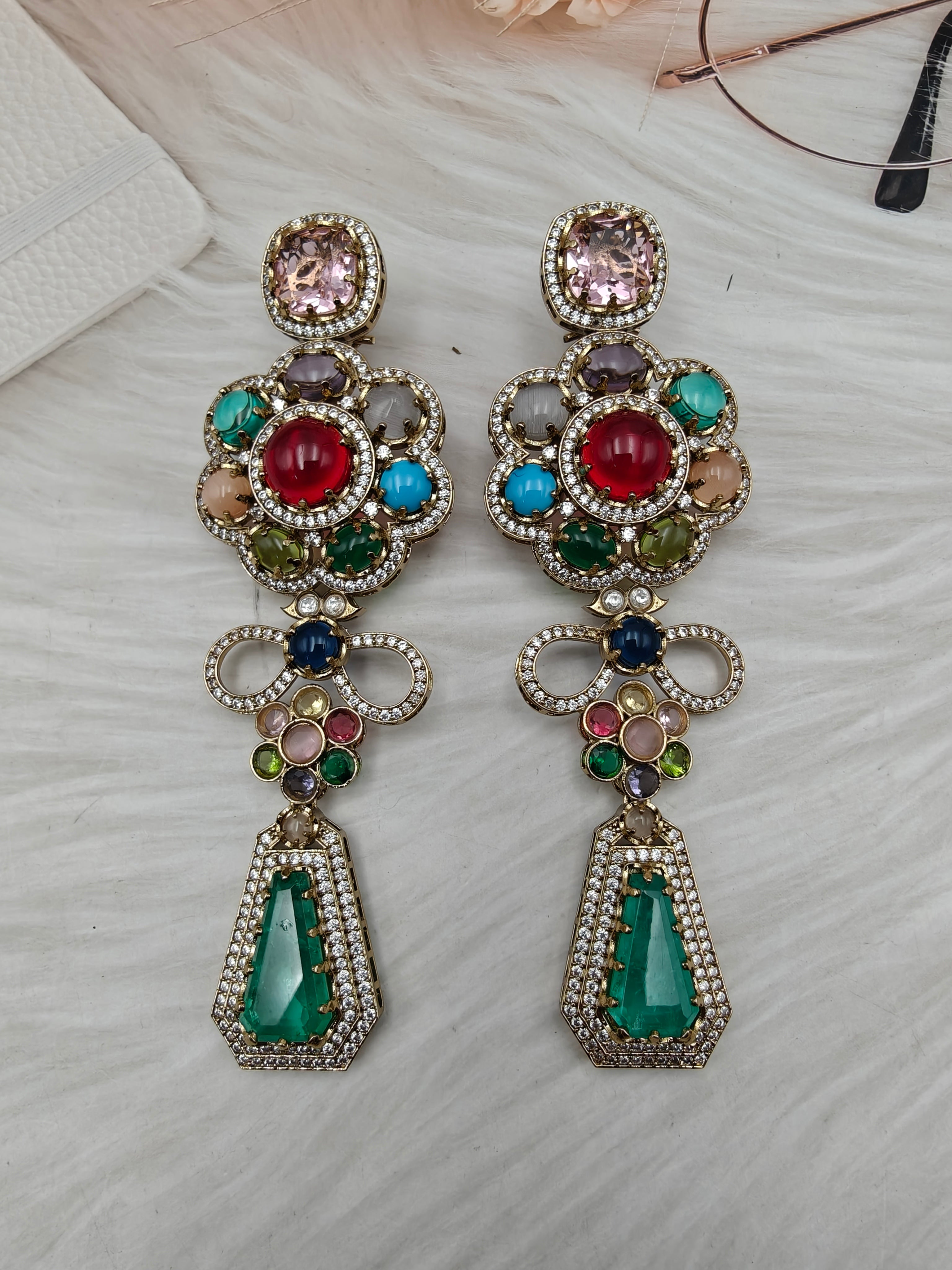 Sabyasachi Inspired Statement Hatima Earrings - Green Multi