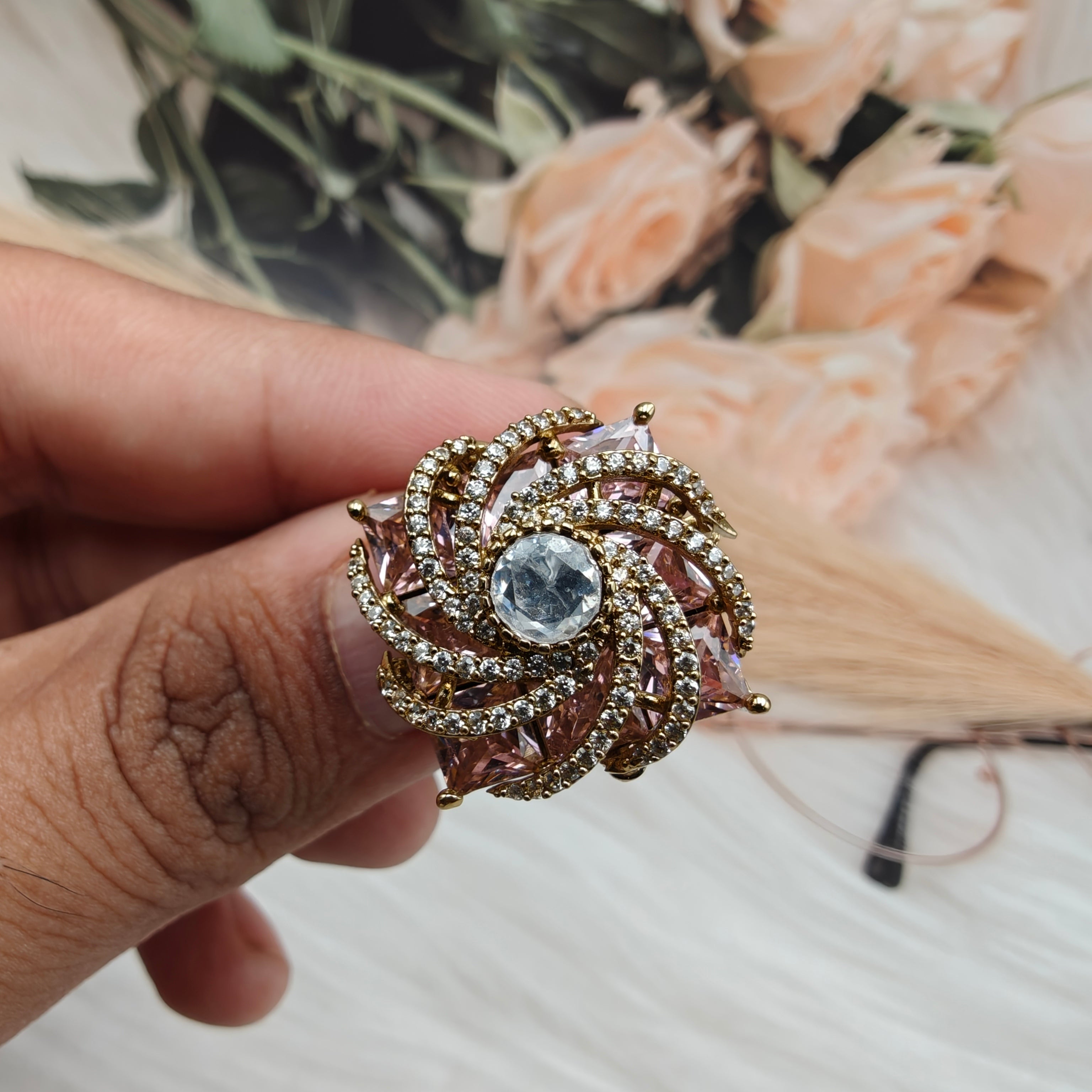 Sakhi Moissanite Adjustable Ring - Pink