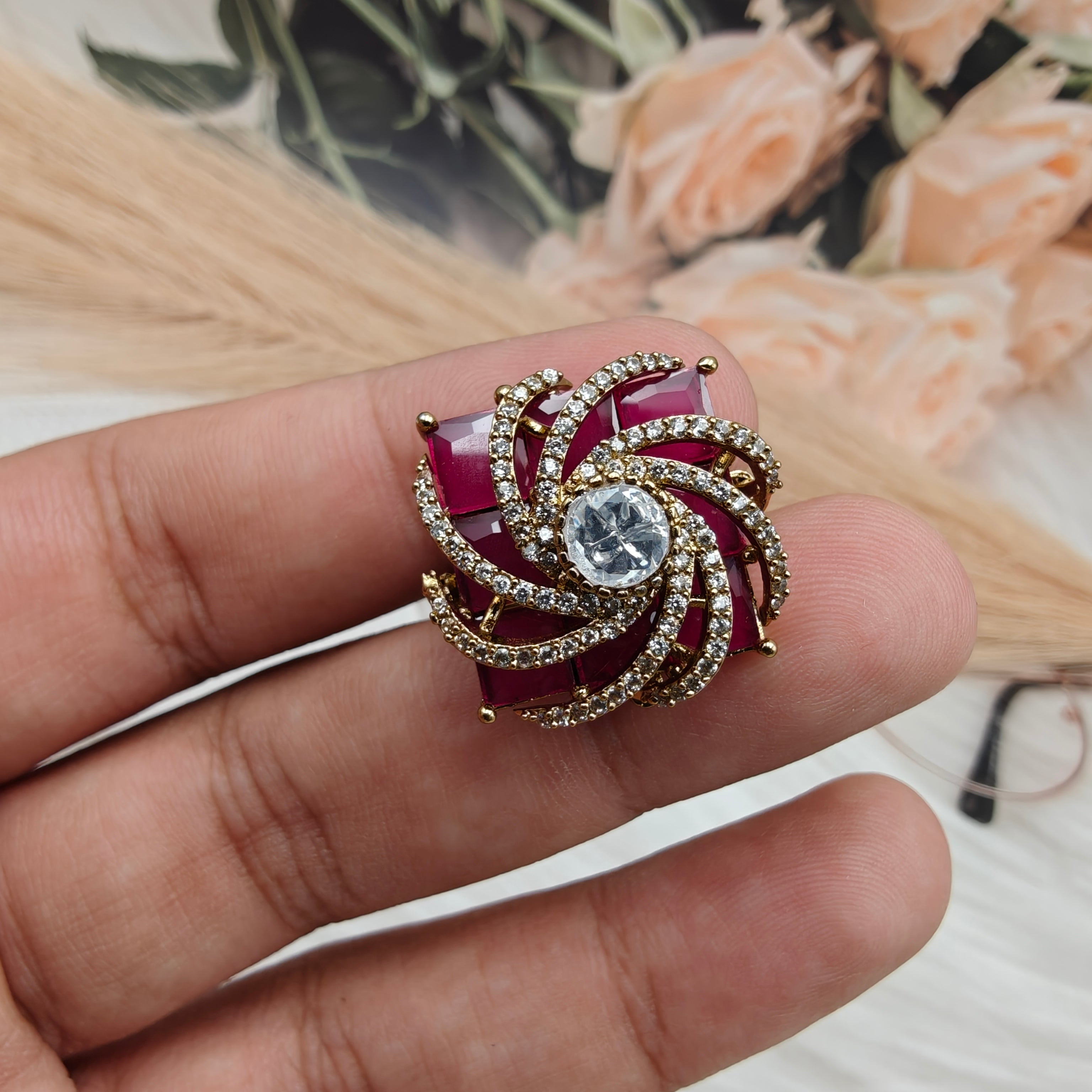 Sakhi Moissanite Adjustable Ring - Ruby