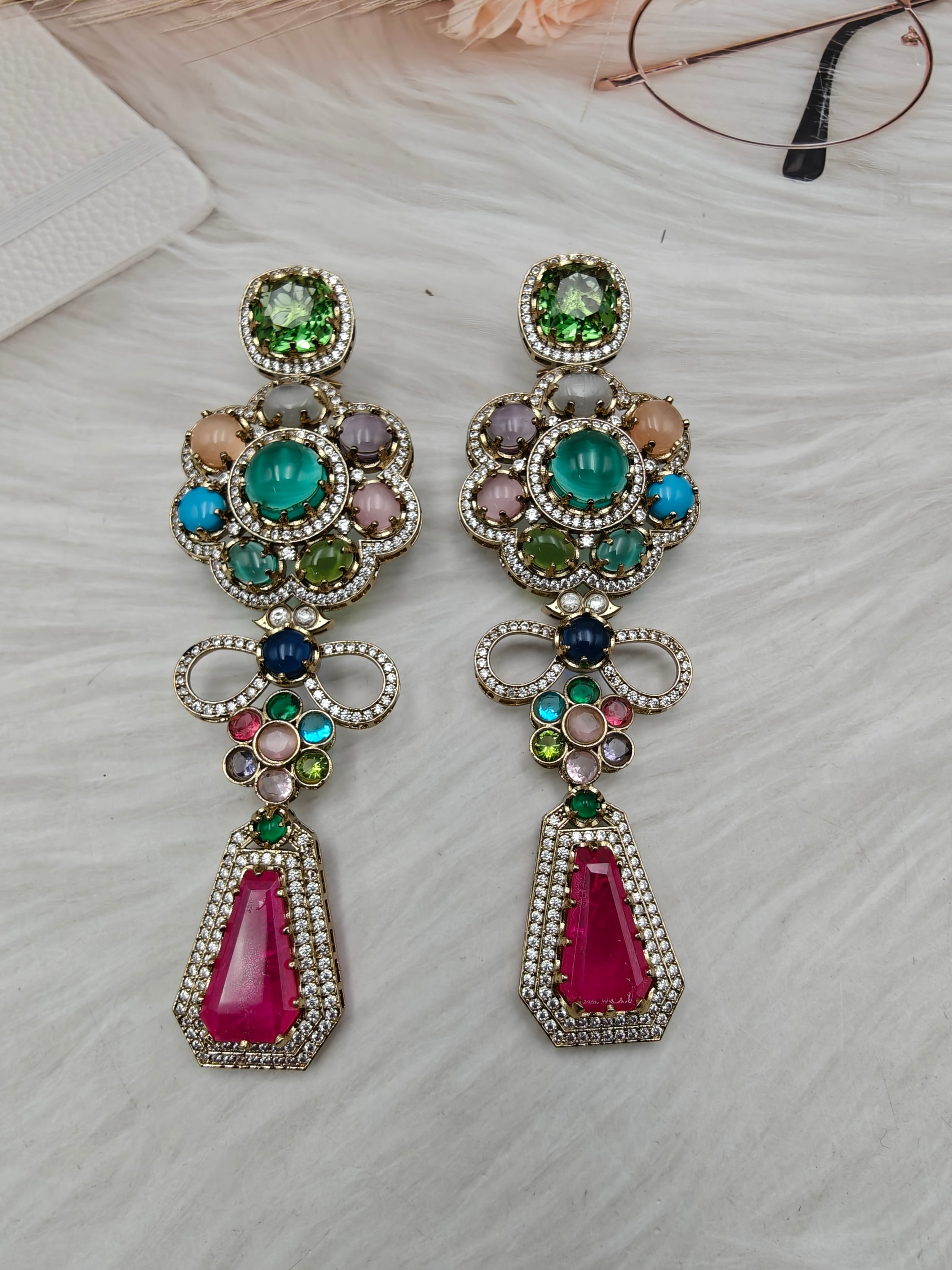 Sabyasachi Inspired Statement Hatima Earrings - Hot Pink Multi