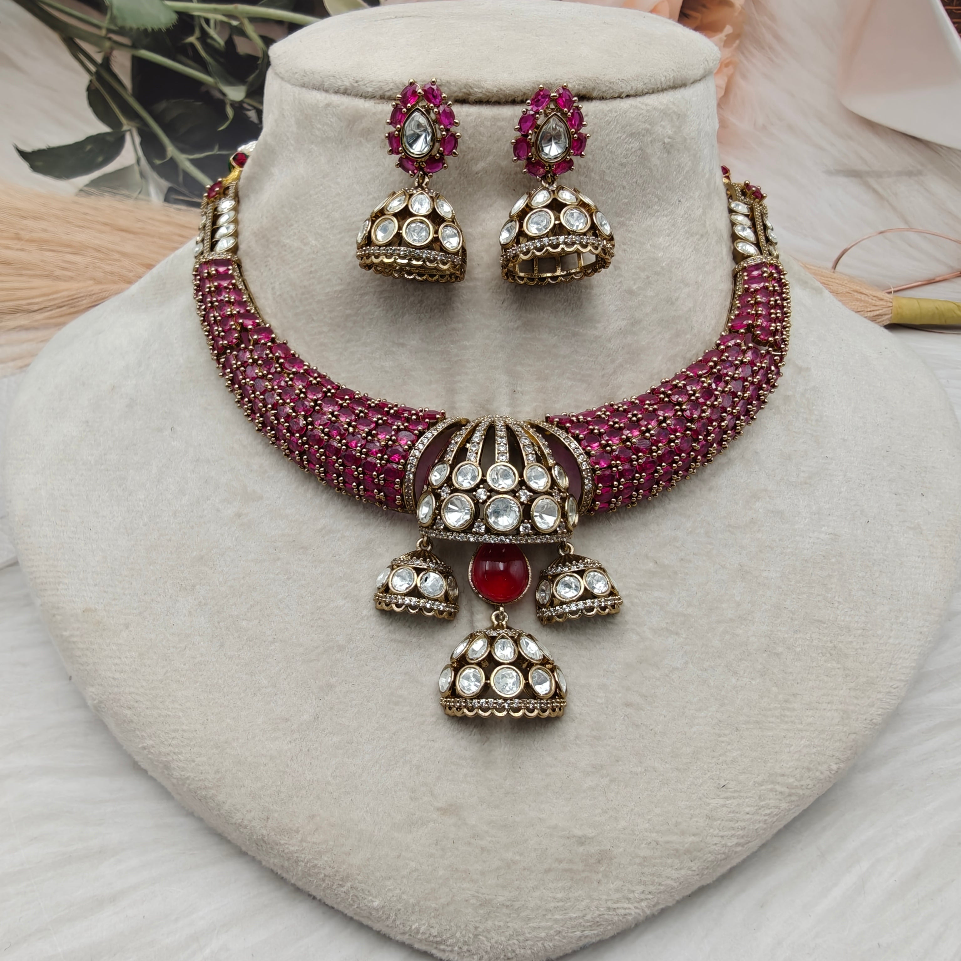 Sayesha Moissanite Statement Hasli Set - Ruby