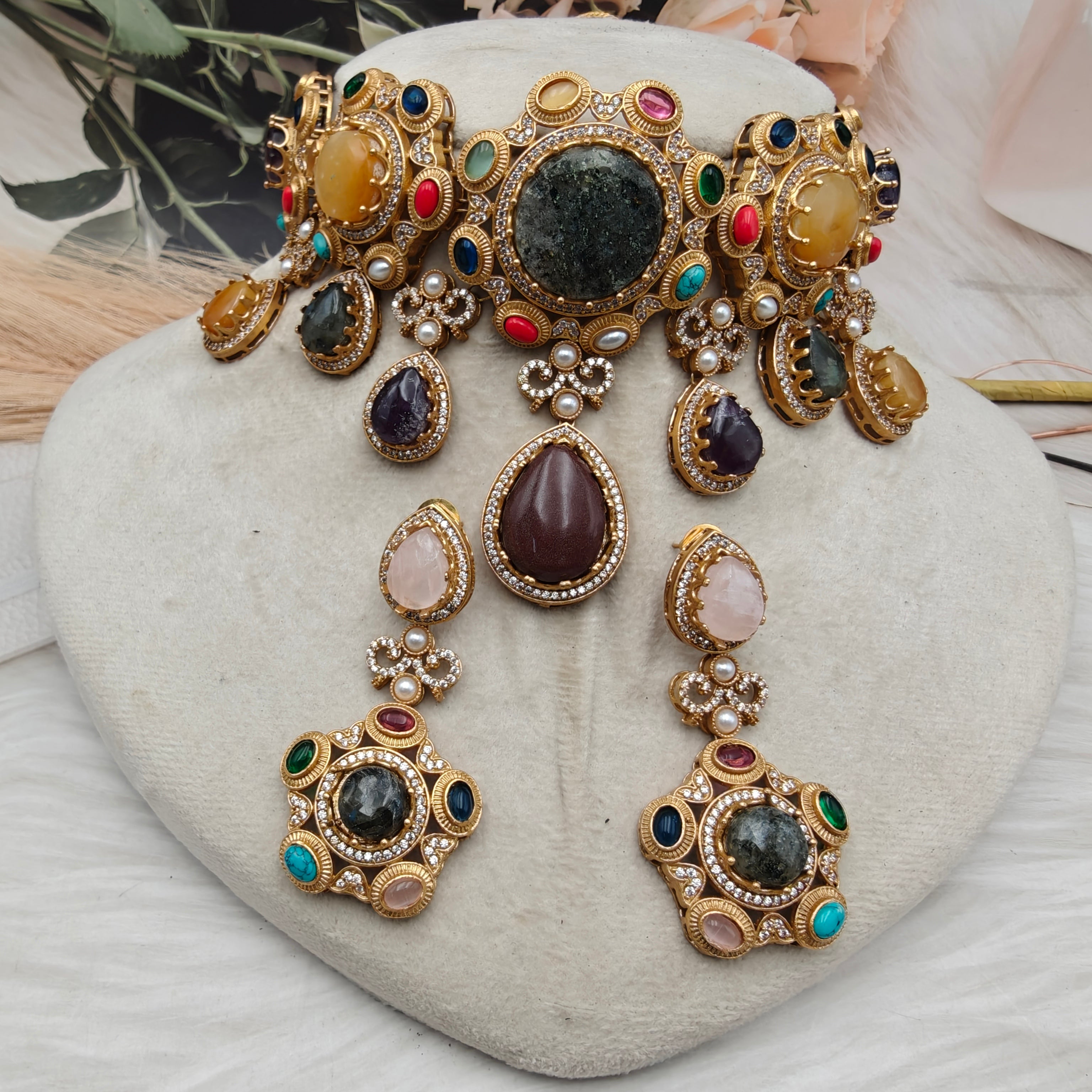 Sabya Inspired Nitima Necklace Set- Yellow Multi