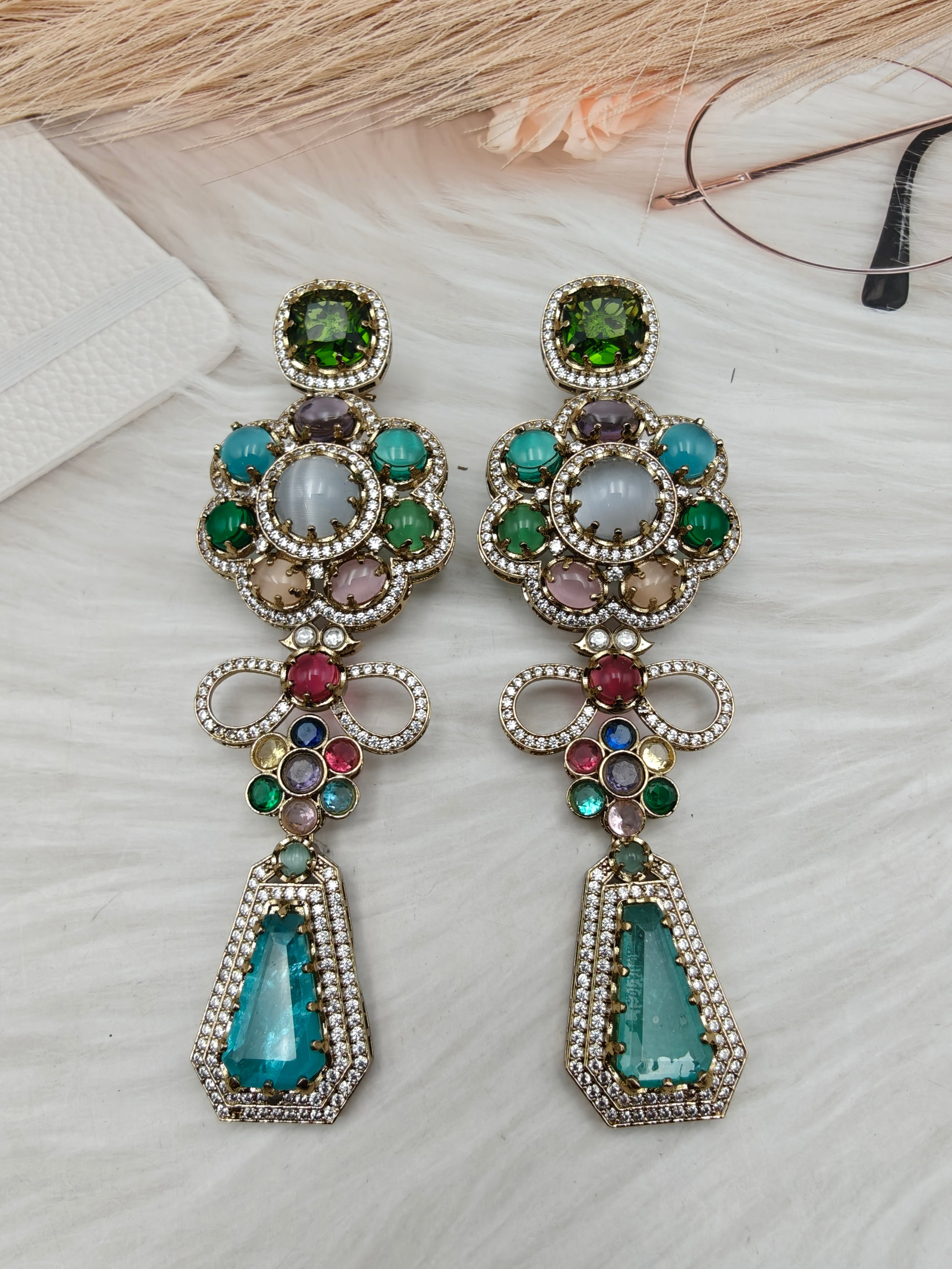 Sabyasachi Inspired Statement Hatima Earrings - Turquoise Multi