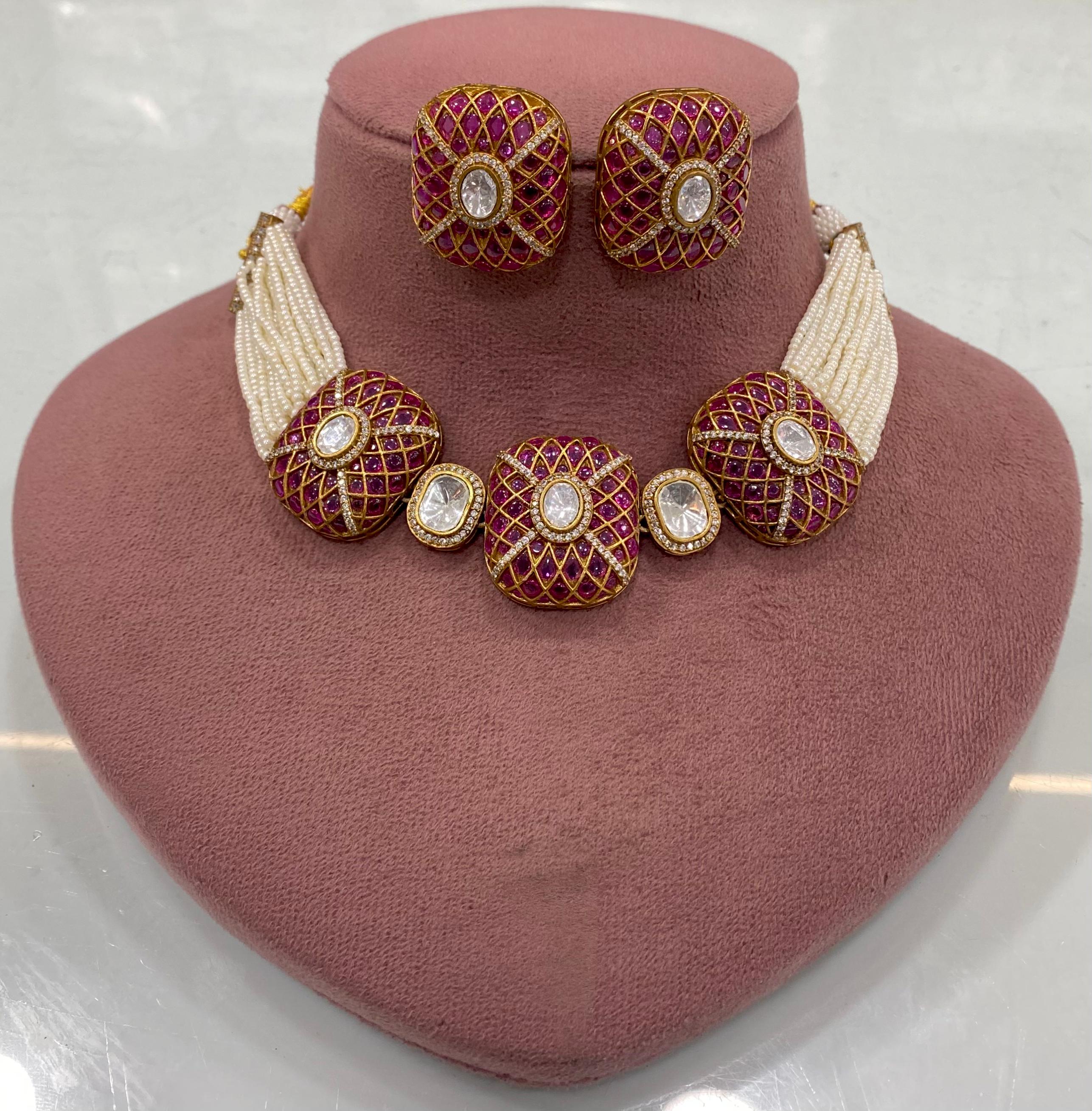 Rabayat Takker Stone Choker Set- Ruby