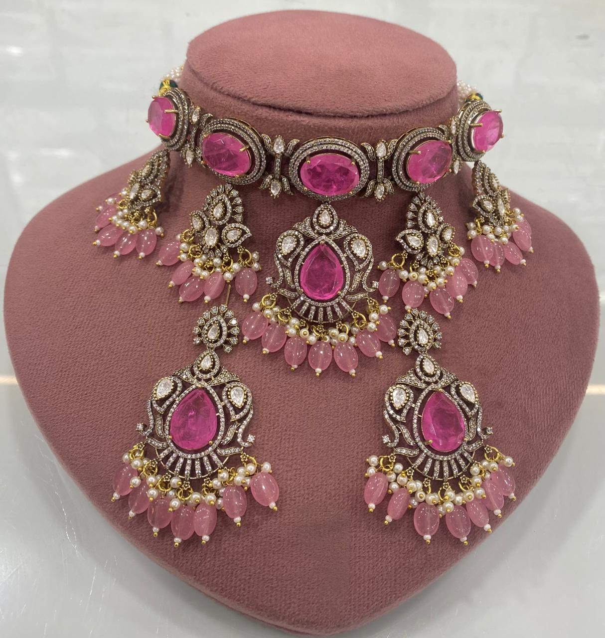 Aparajita Doublet and Moissanite Choker Set - Pink