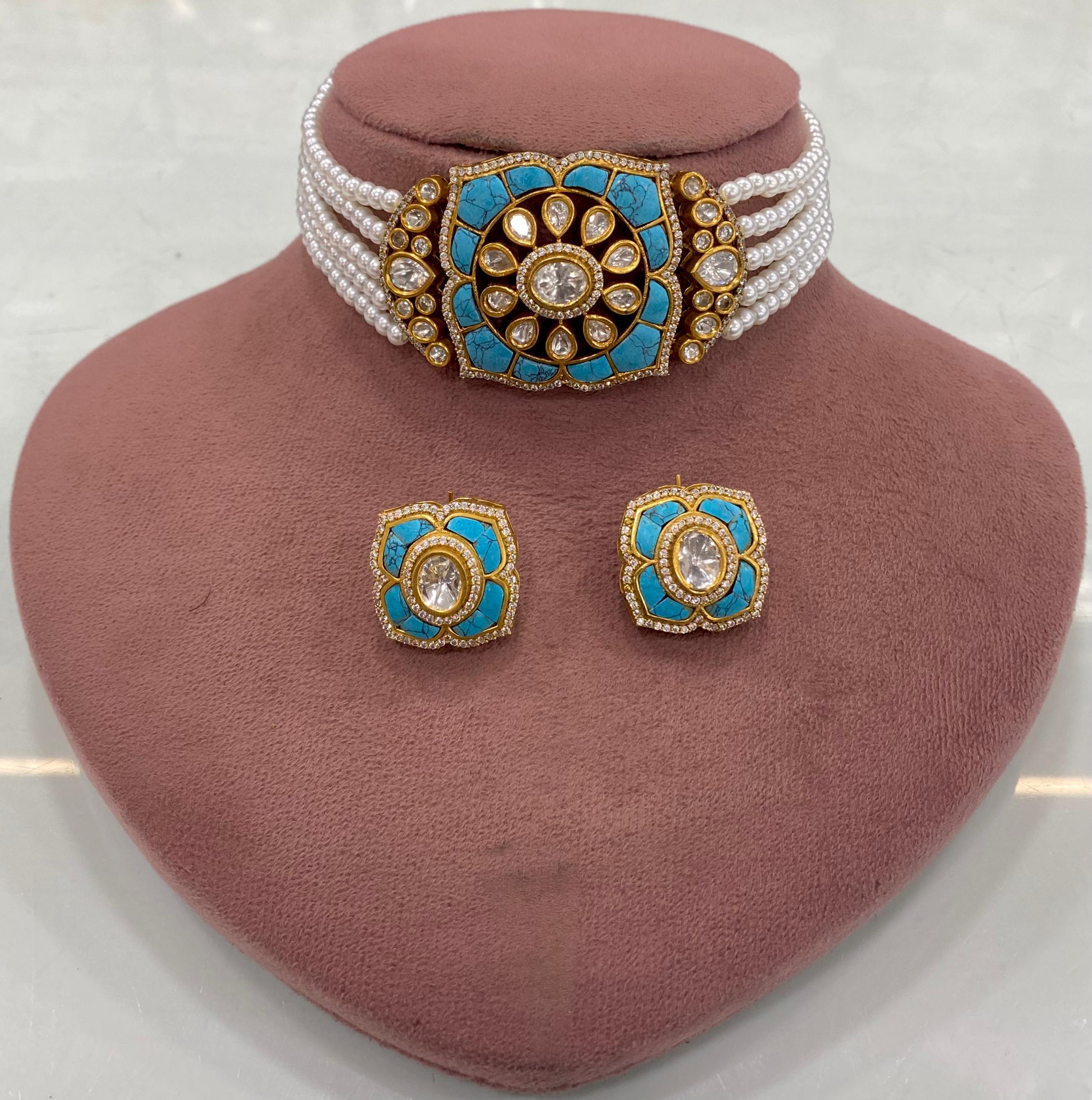 Shreeya Takker Stone Choker Set- Turquoise