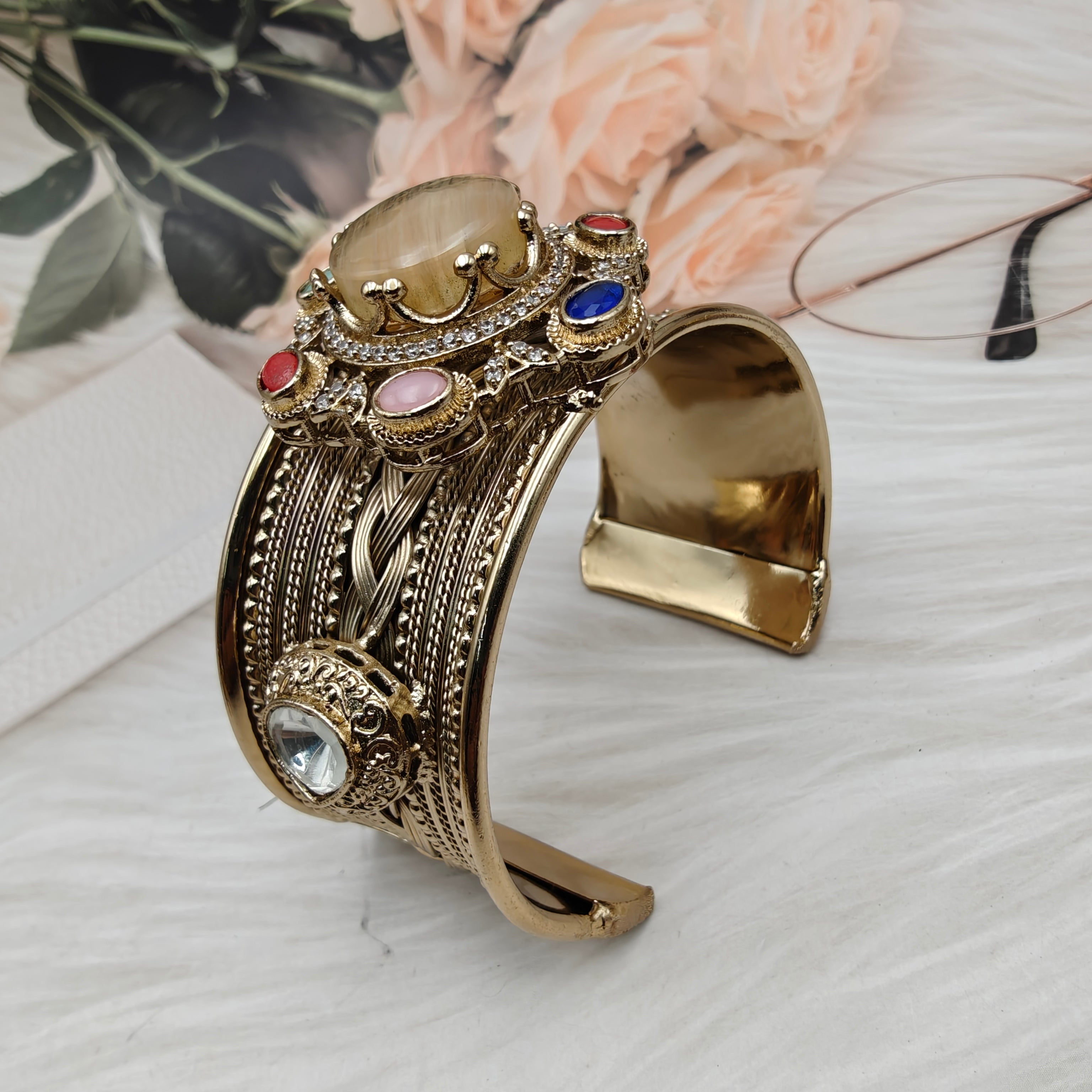 Sabya Inspired Navina Handcrafted Natural Stone Handcuff - Yellow Gold Quartz