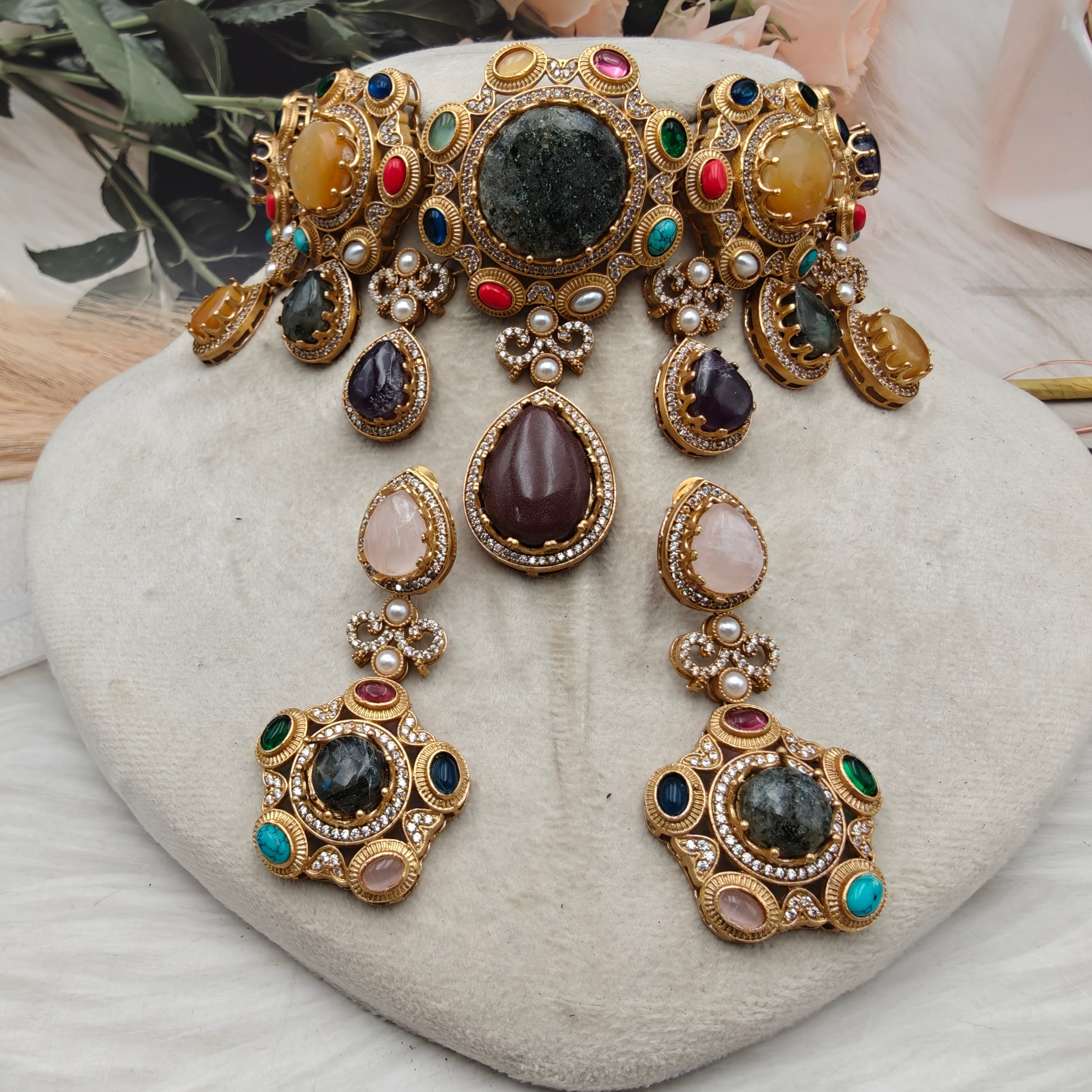 Sabya Inspired Nitima Necklace Set- Yellow Multi