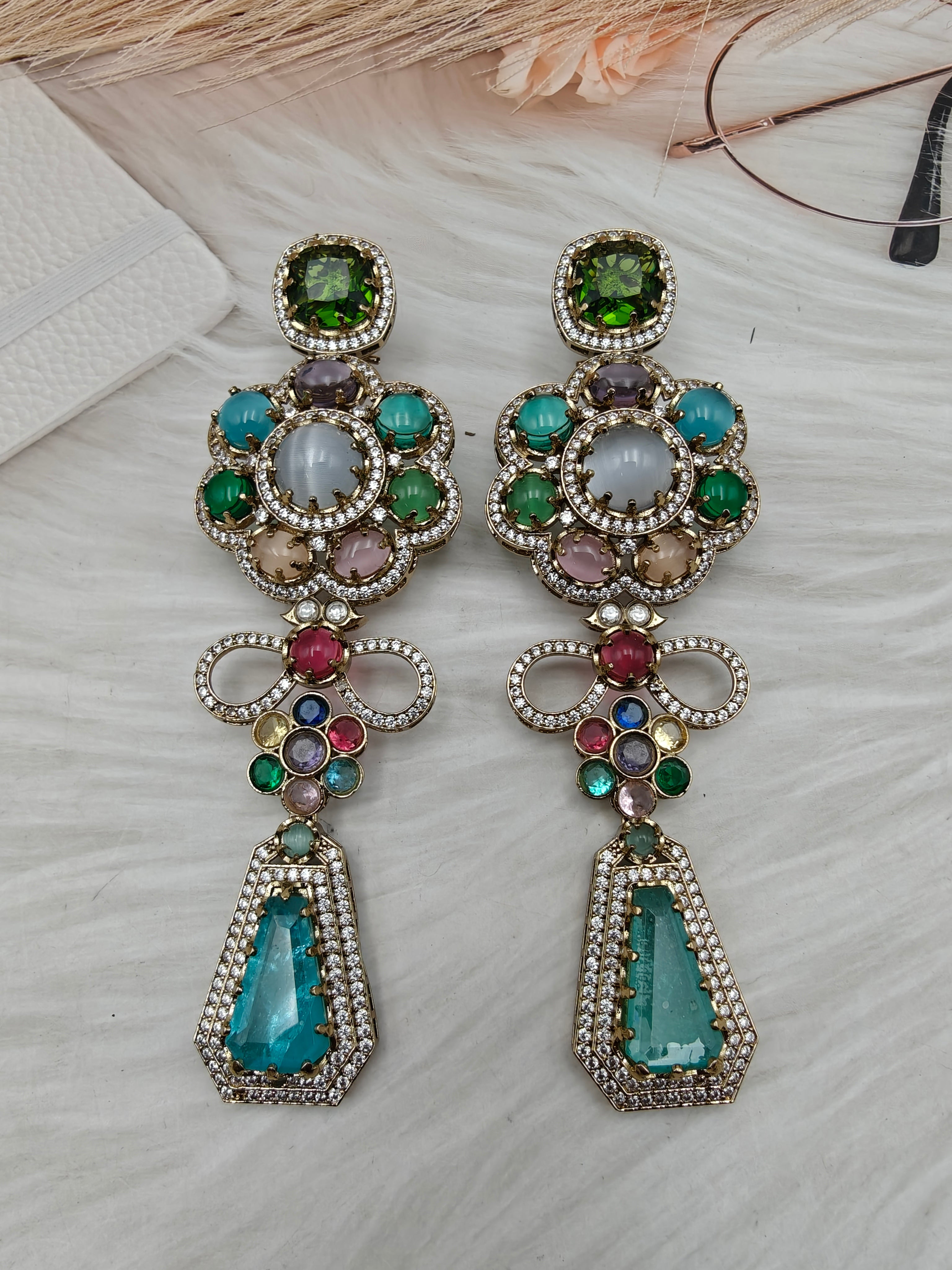 Sabyasachi Inspired Statement Hatima Earrings - Turquoise Multi