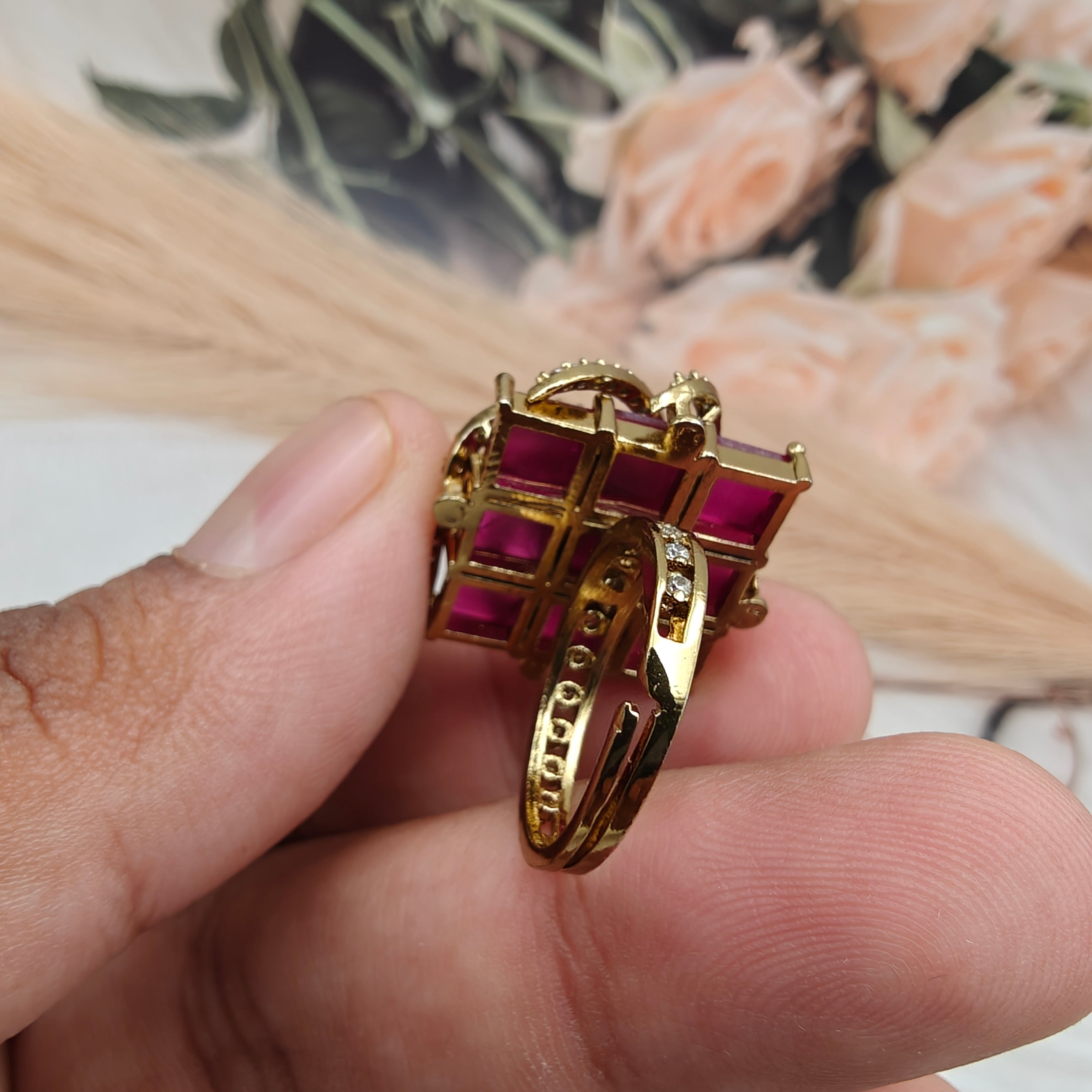 Sakhi Moissanite Adjustable Ring - Ruby