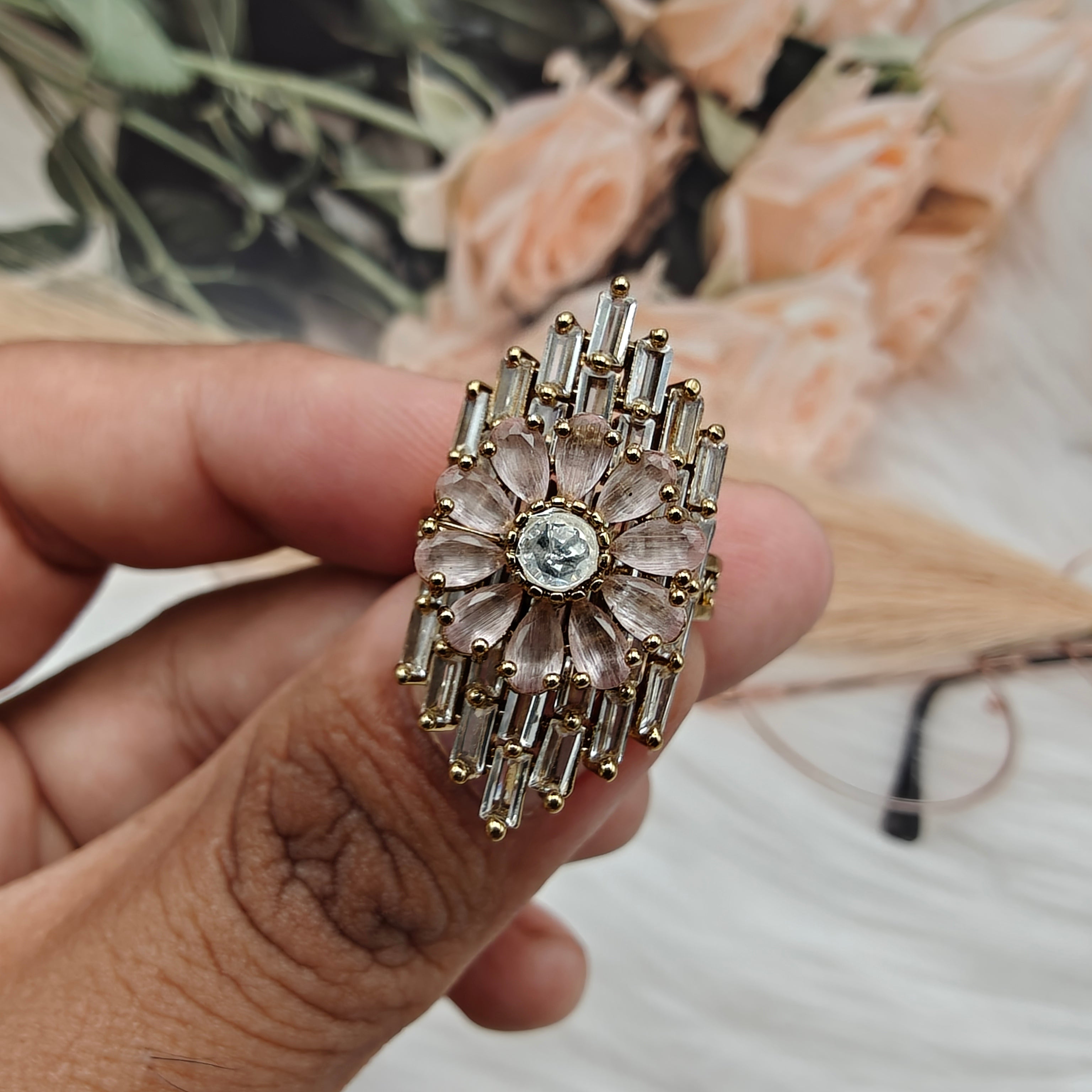 Ranjhan Baguette Rings - Pink
