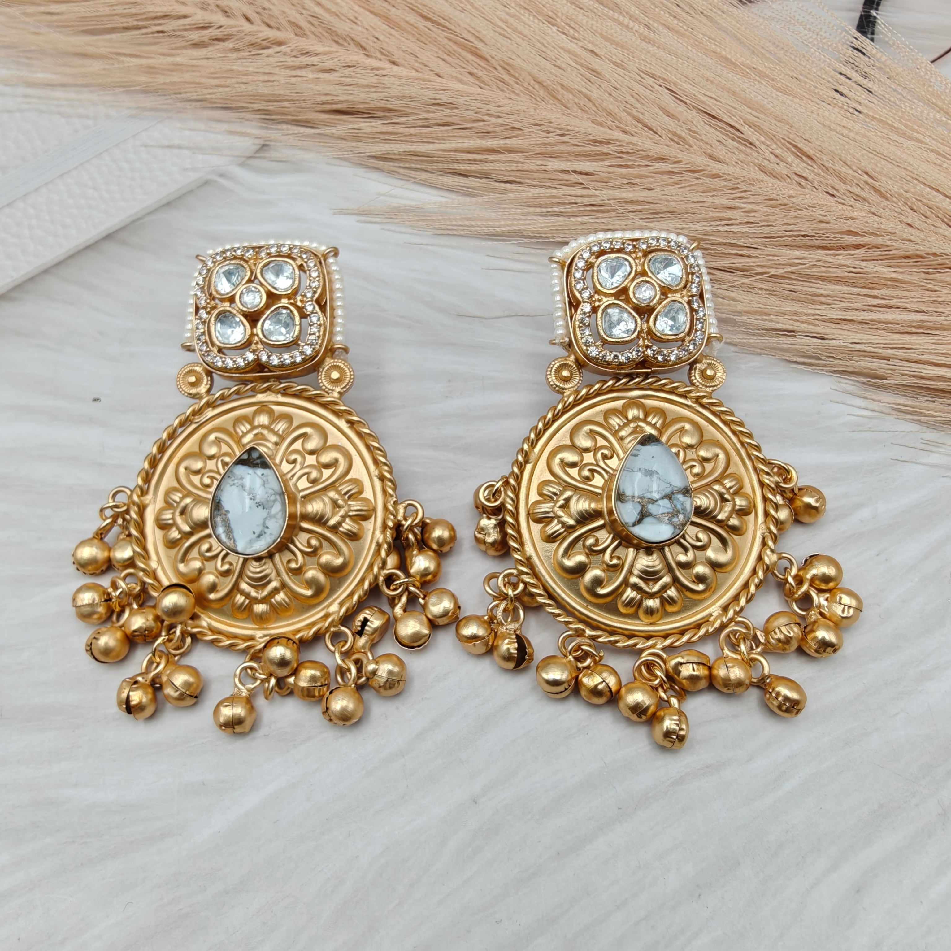 Aastha Handcrafted Brass Fusion Earrings - White