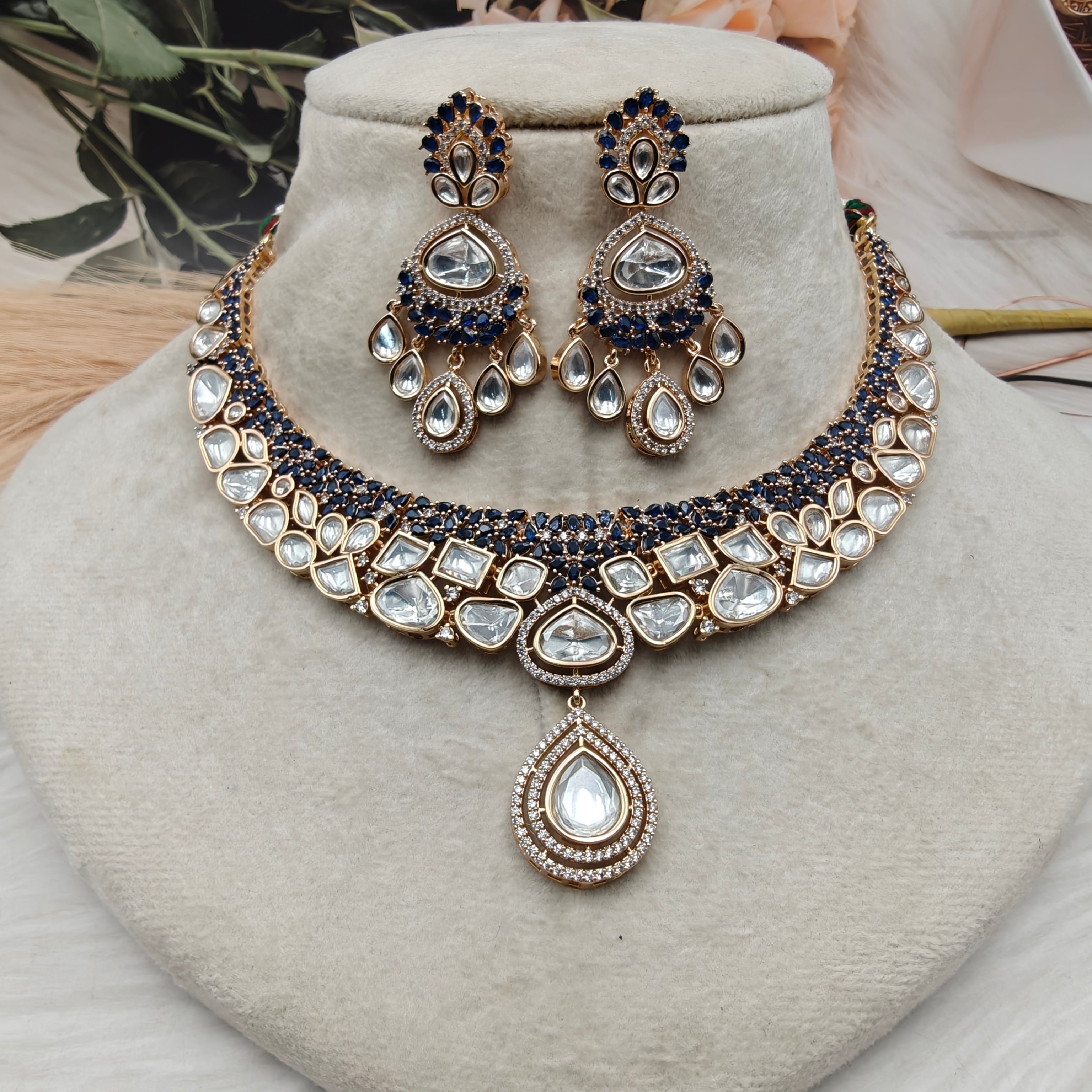 Ishqbaaz Moissanite Necklace Set - Blue
