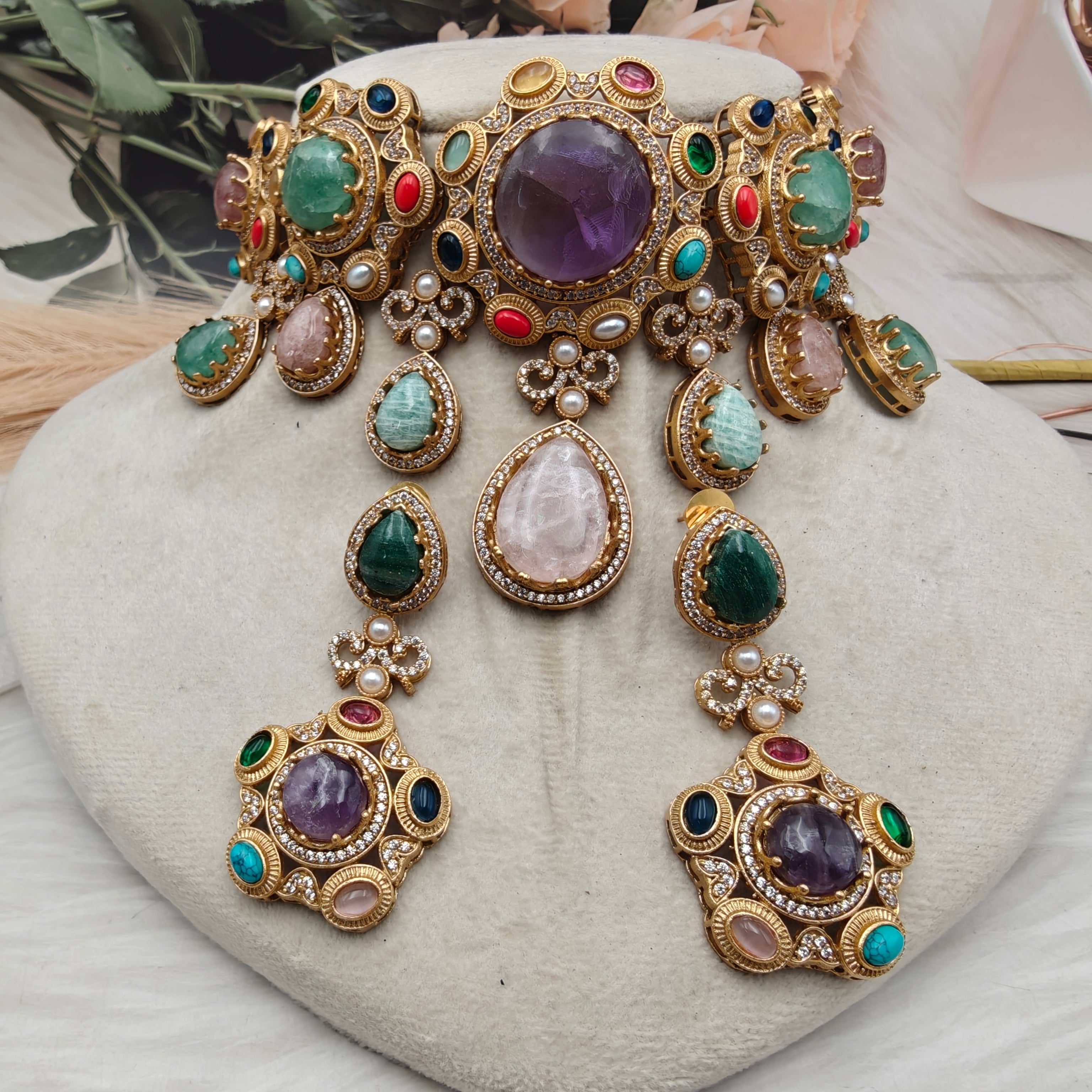 Sabya Inspired Nitima Necklace Set- Purple Multi