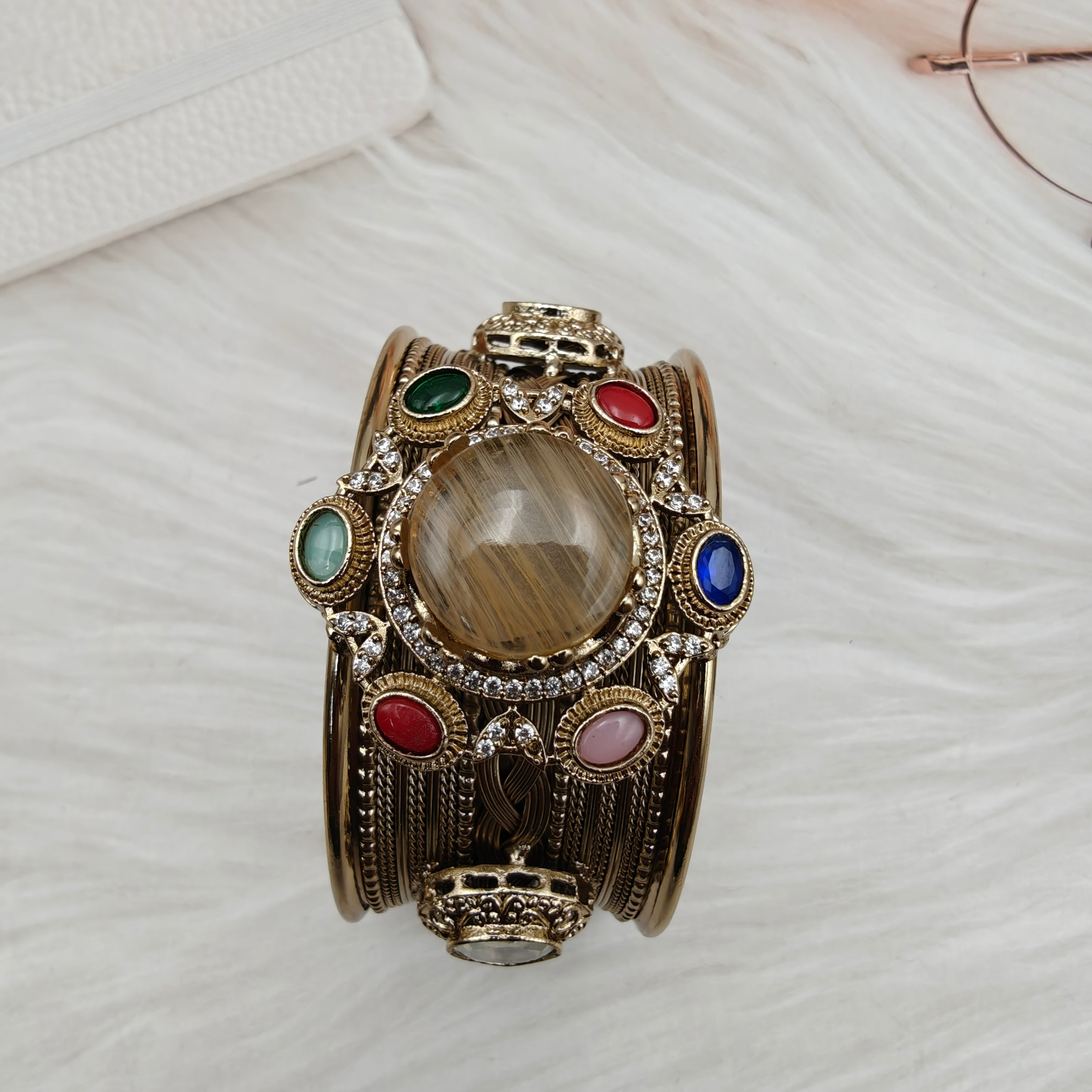 Sabya Inspired Navina Handcrafted Natural Stone Handcuff - Yellow Gold Quartz