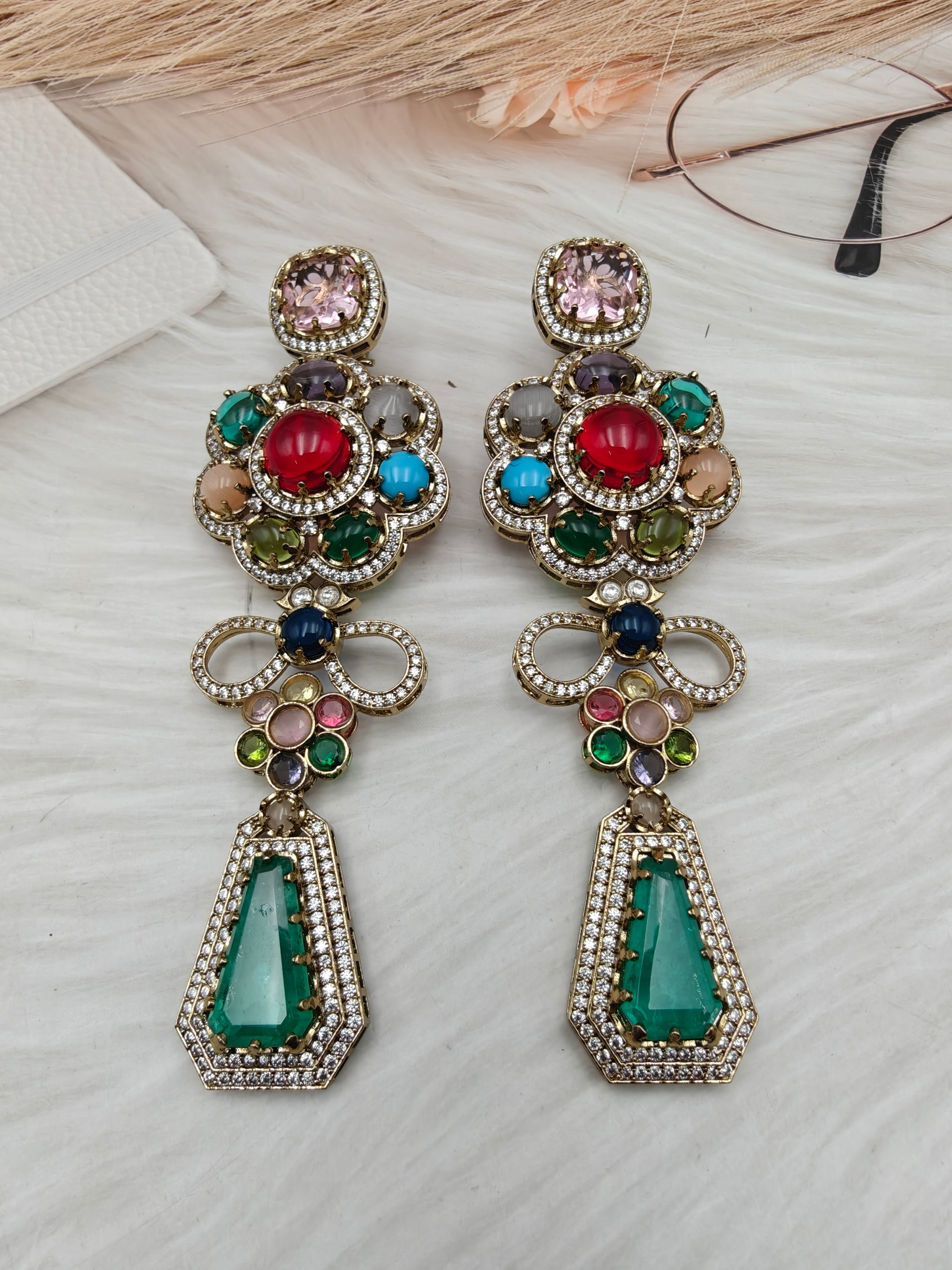 Sabyasachi Inspired Statement Hatima Earrings - Green Multi