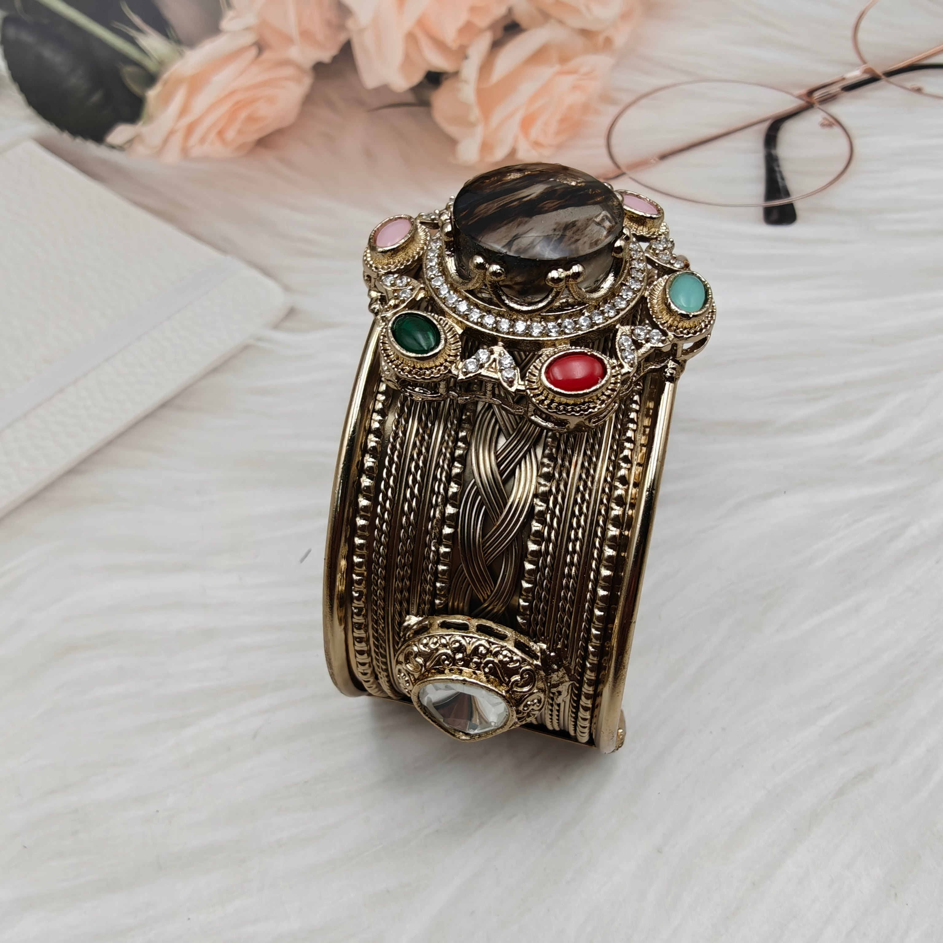 Sabya Inspired Navina Handcrafted Natural Stone Handcuff - Rutilated Brown