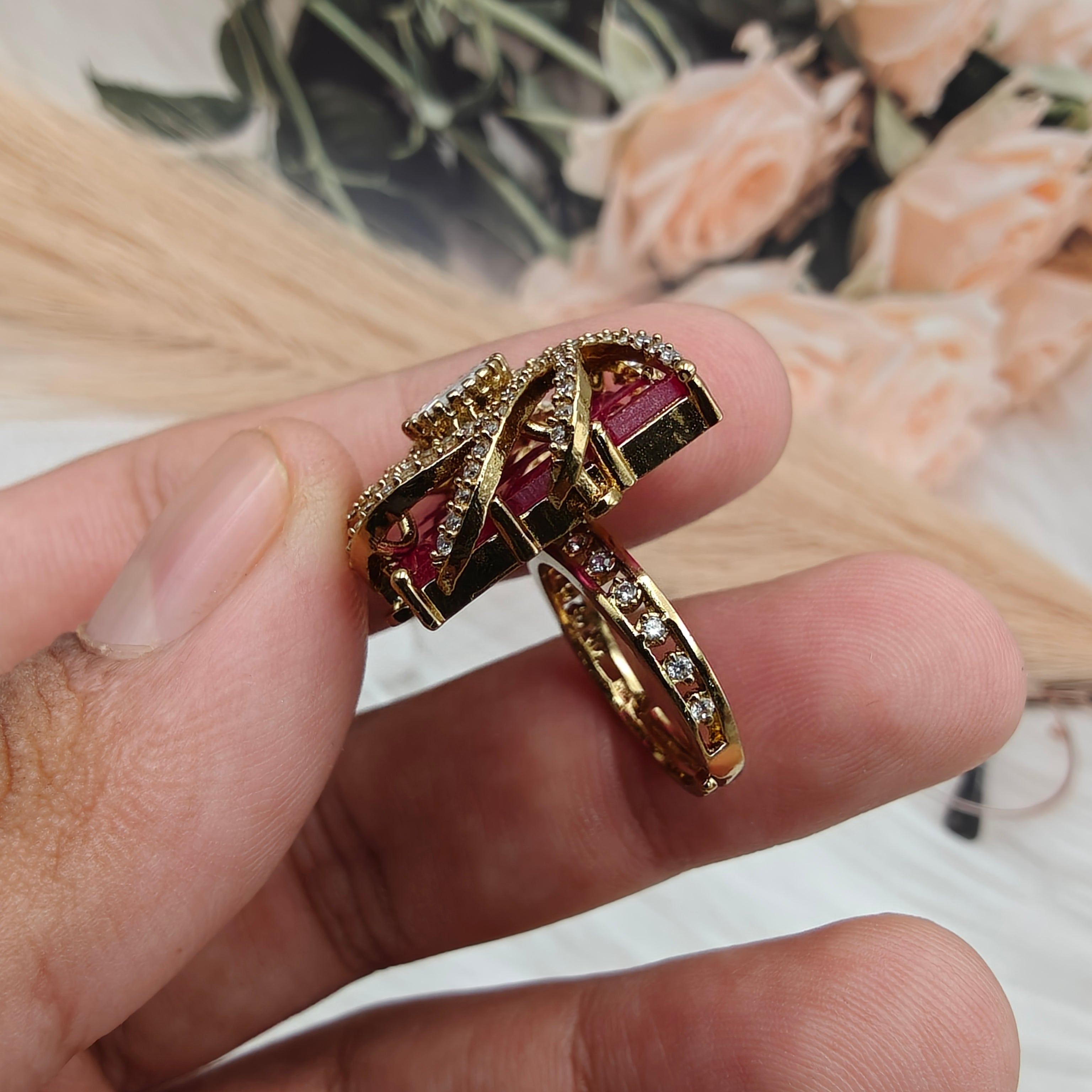 Sakhi Moissanite Adjustable Ring - Ruby
