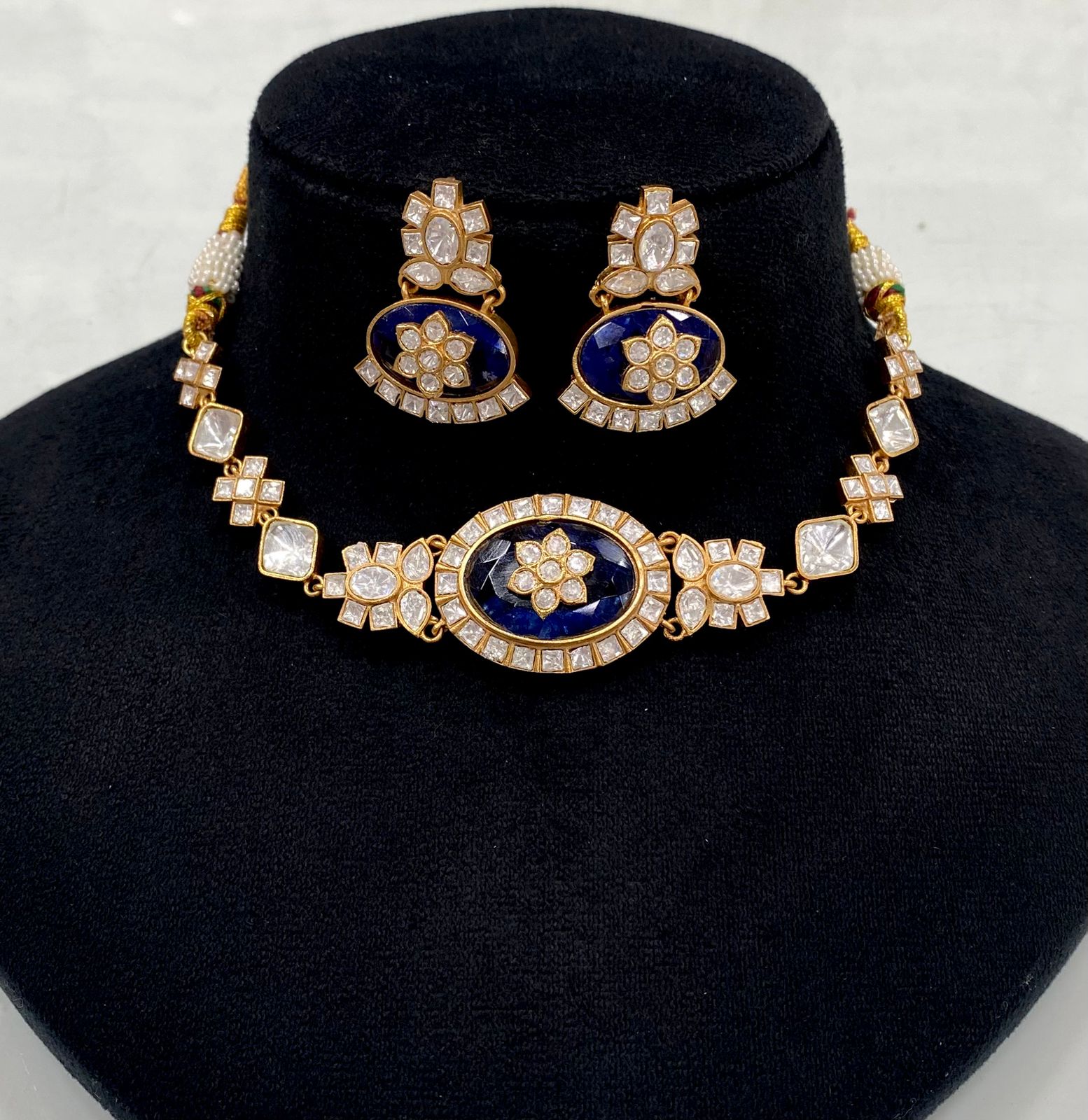 Kalika Uncut Moissanite Onyx Choker Set- Indigo Blue