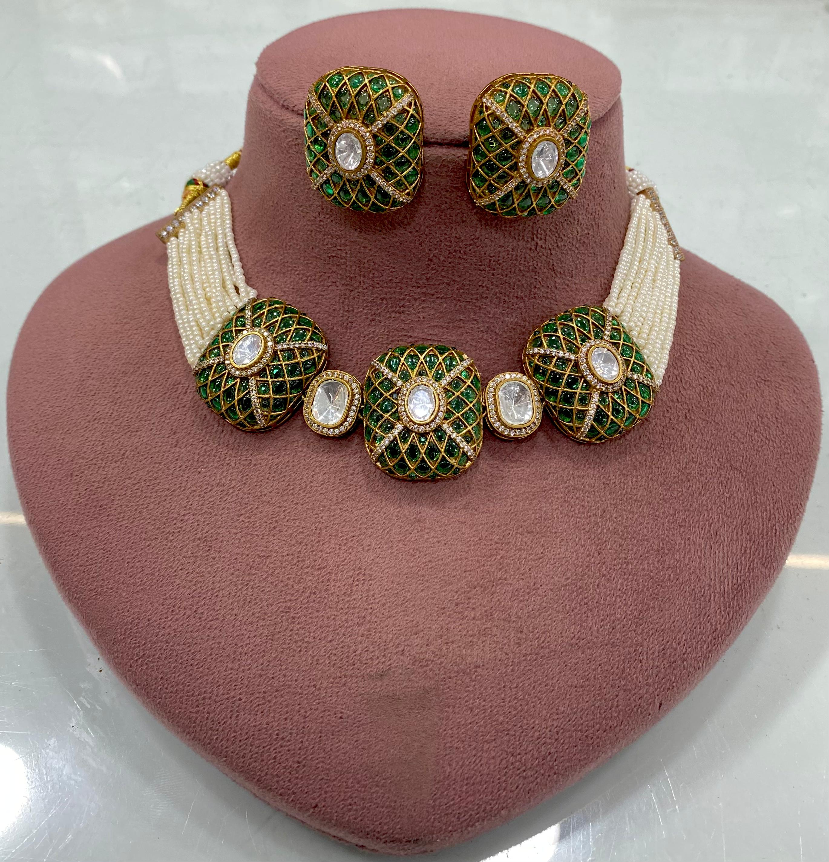 Rabayat Takker Stone Choker Set- Green