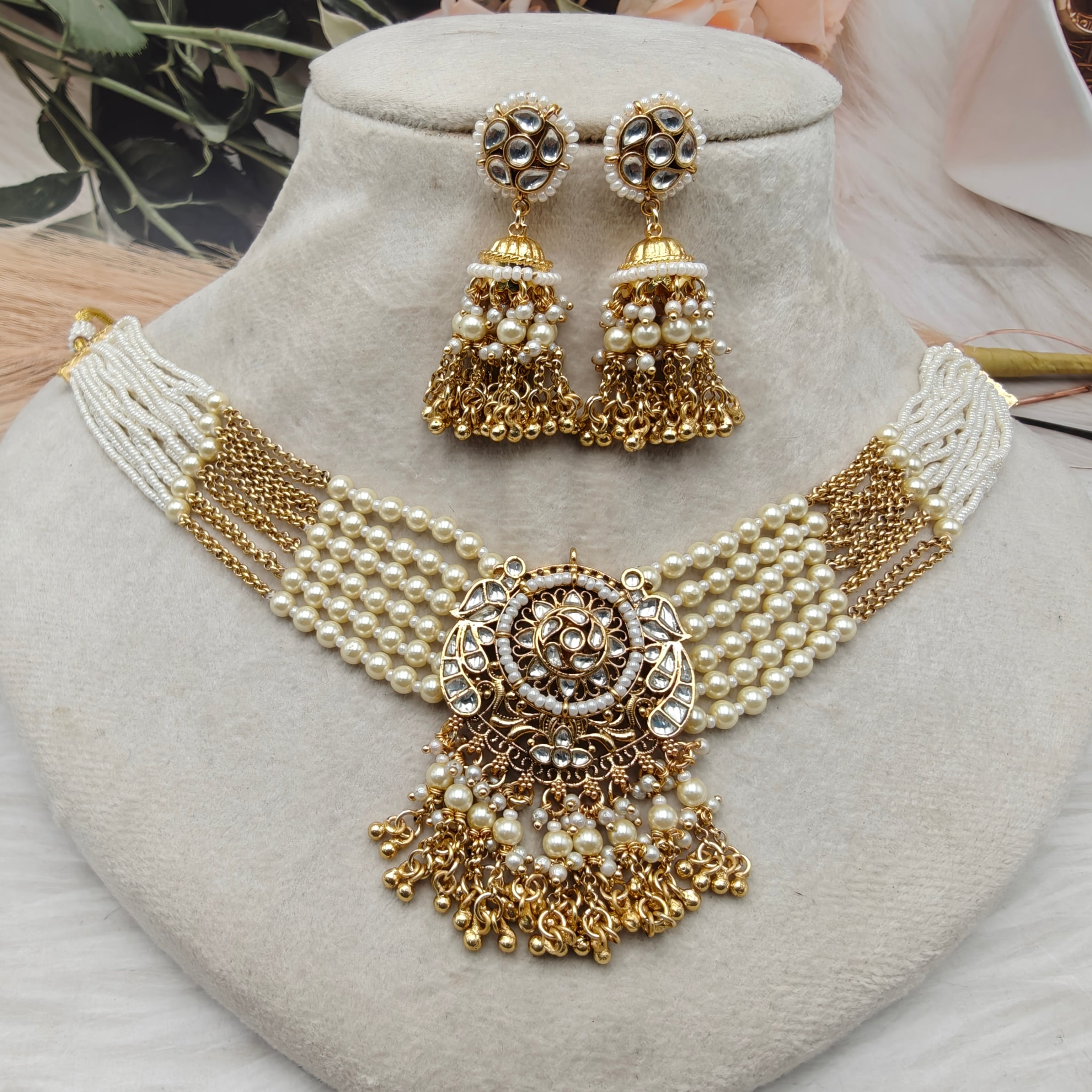Vatsala Premium Pachi Kundan Choker Set - White
