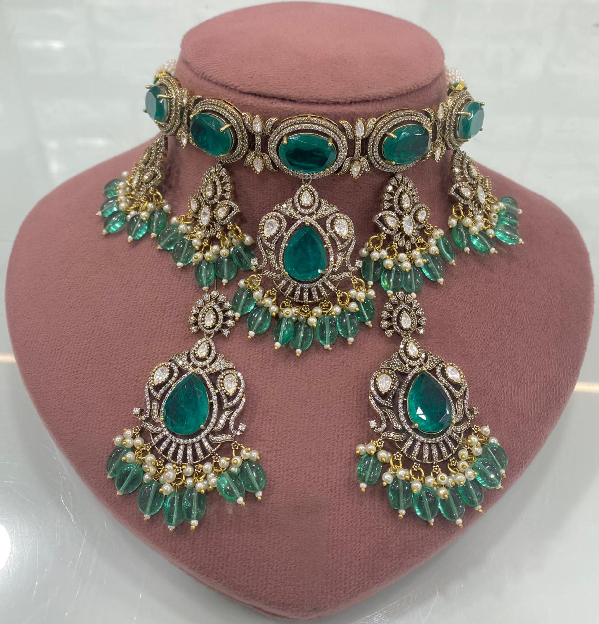 Aparajita Doublet and Moissanite Choker Set - Mint