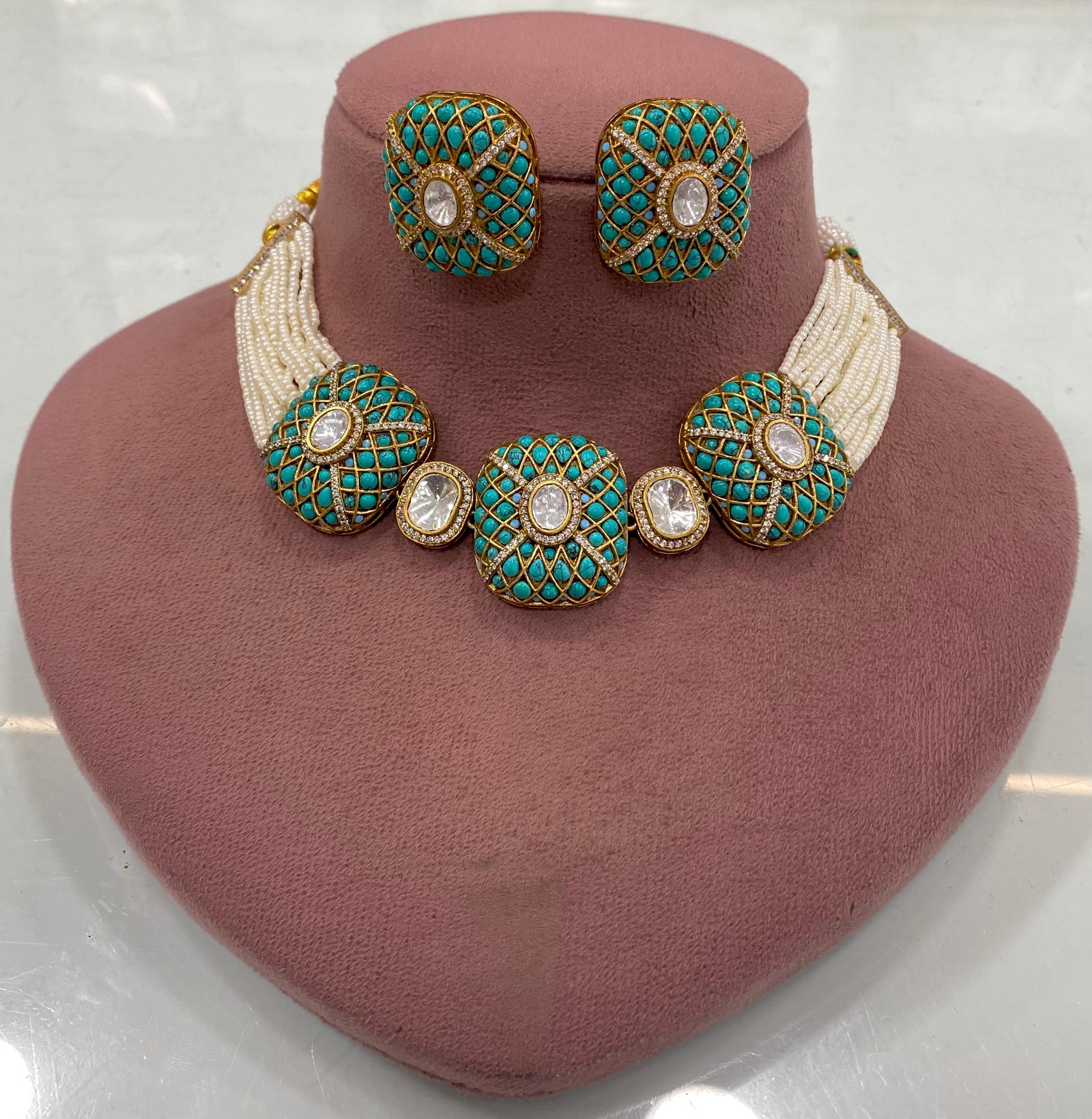 Rabayat Takker Stone Choker Set- Turquoise