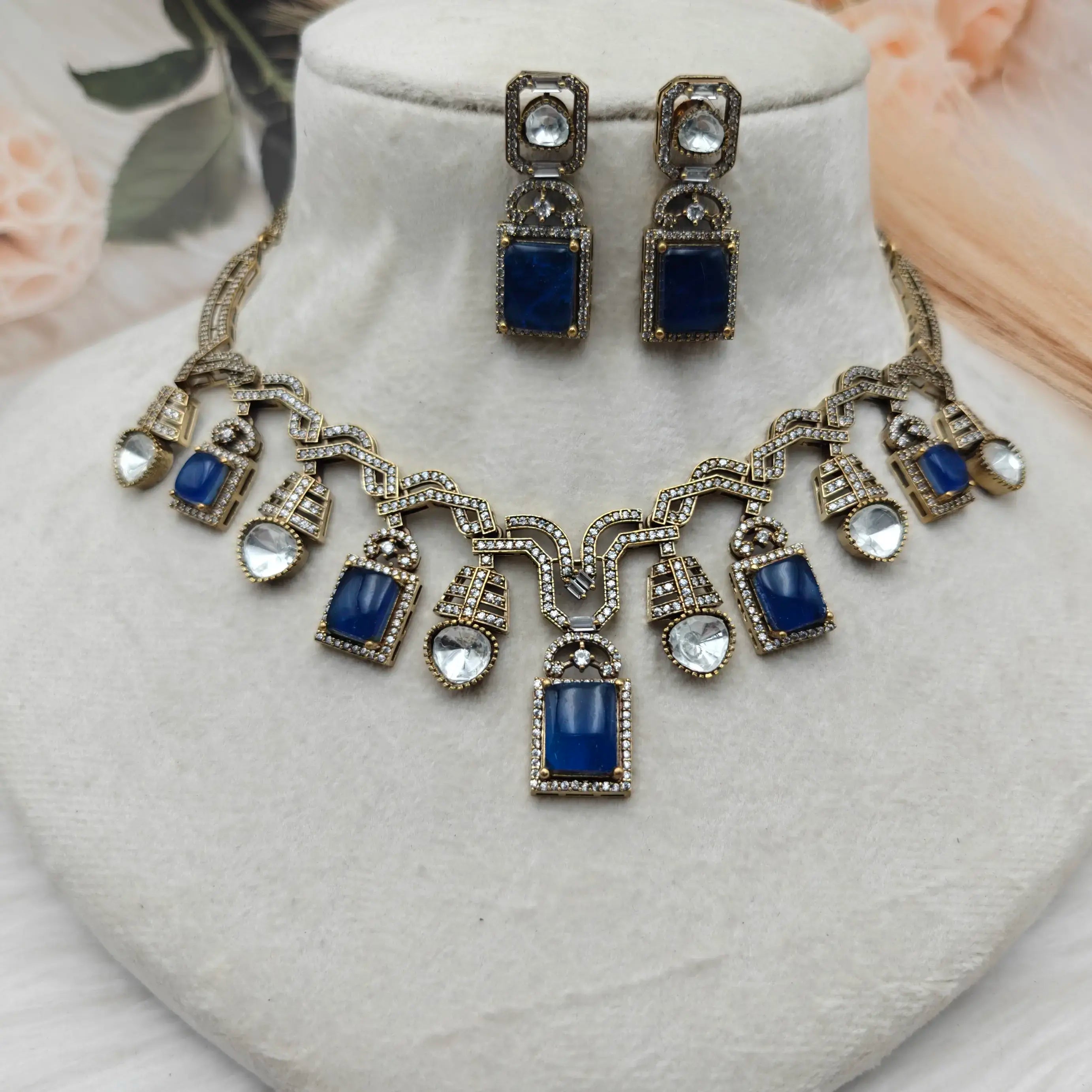 Hazrat Doublet Necklace Set - Blue