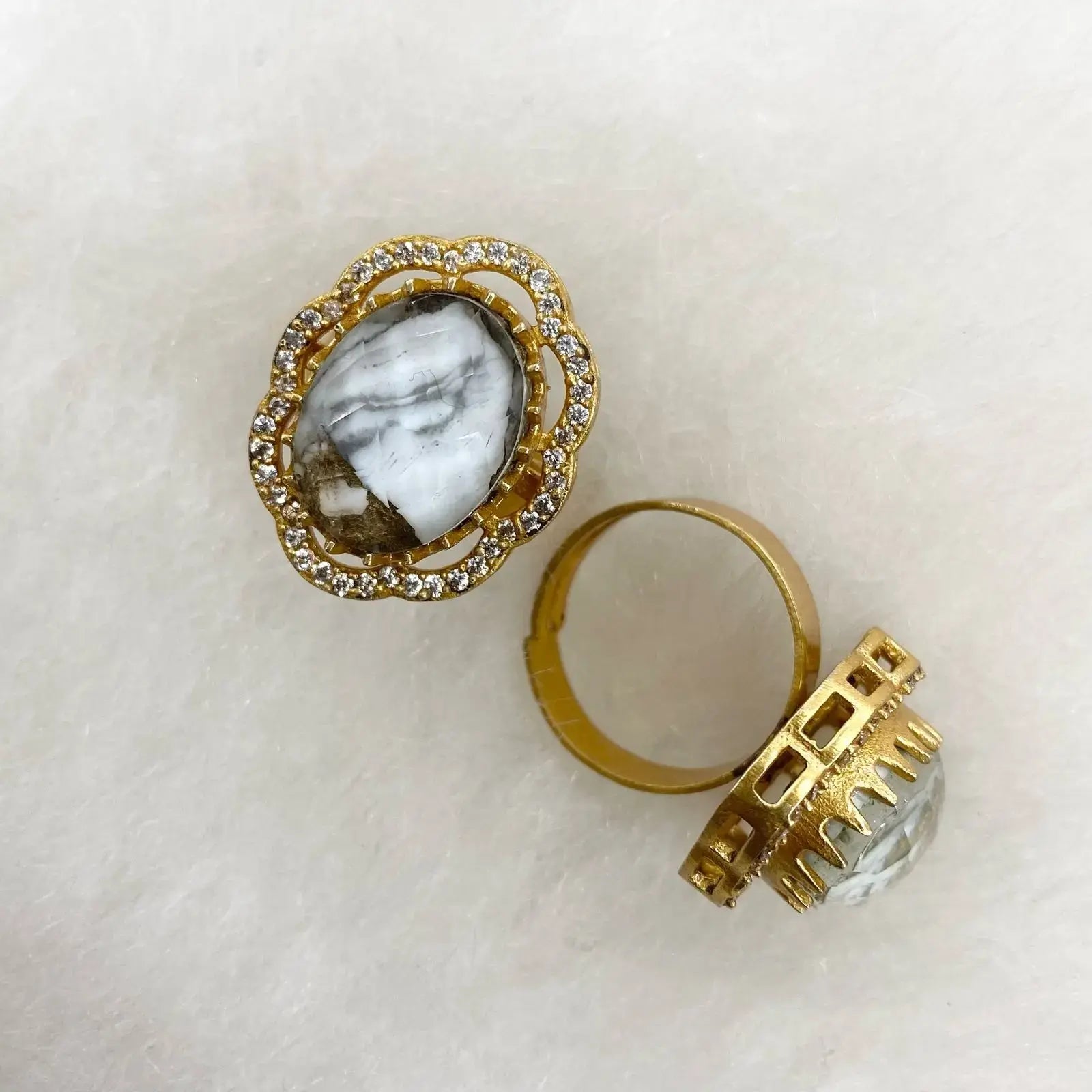 Sharmeen Tourmaline Doublet Adjustable Ring - White