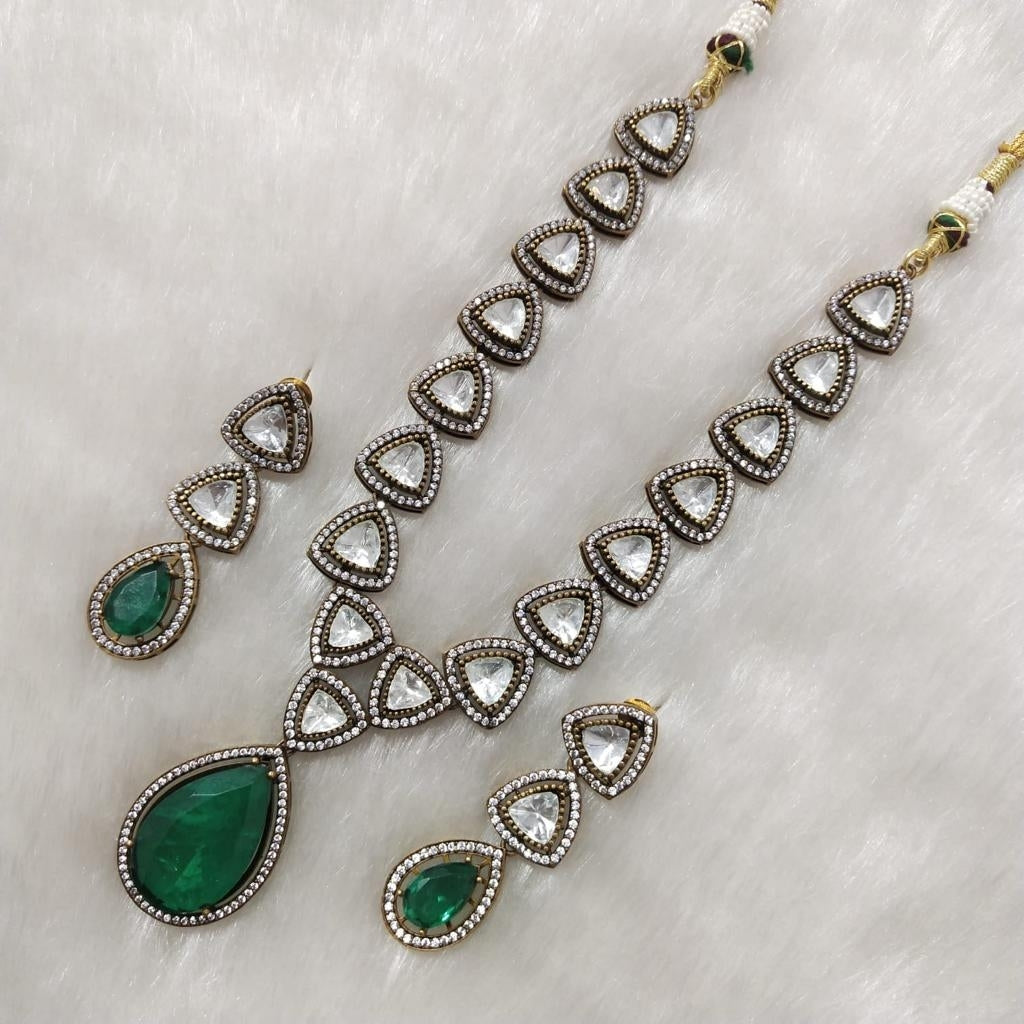 Ibadat Polki Doublet Necklace- Green