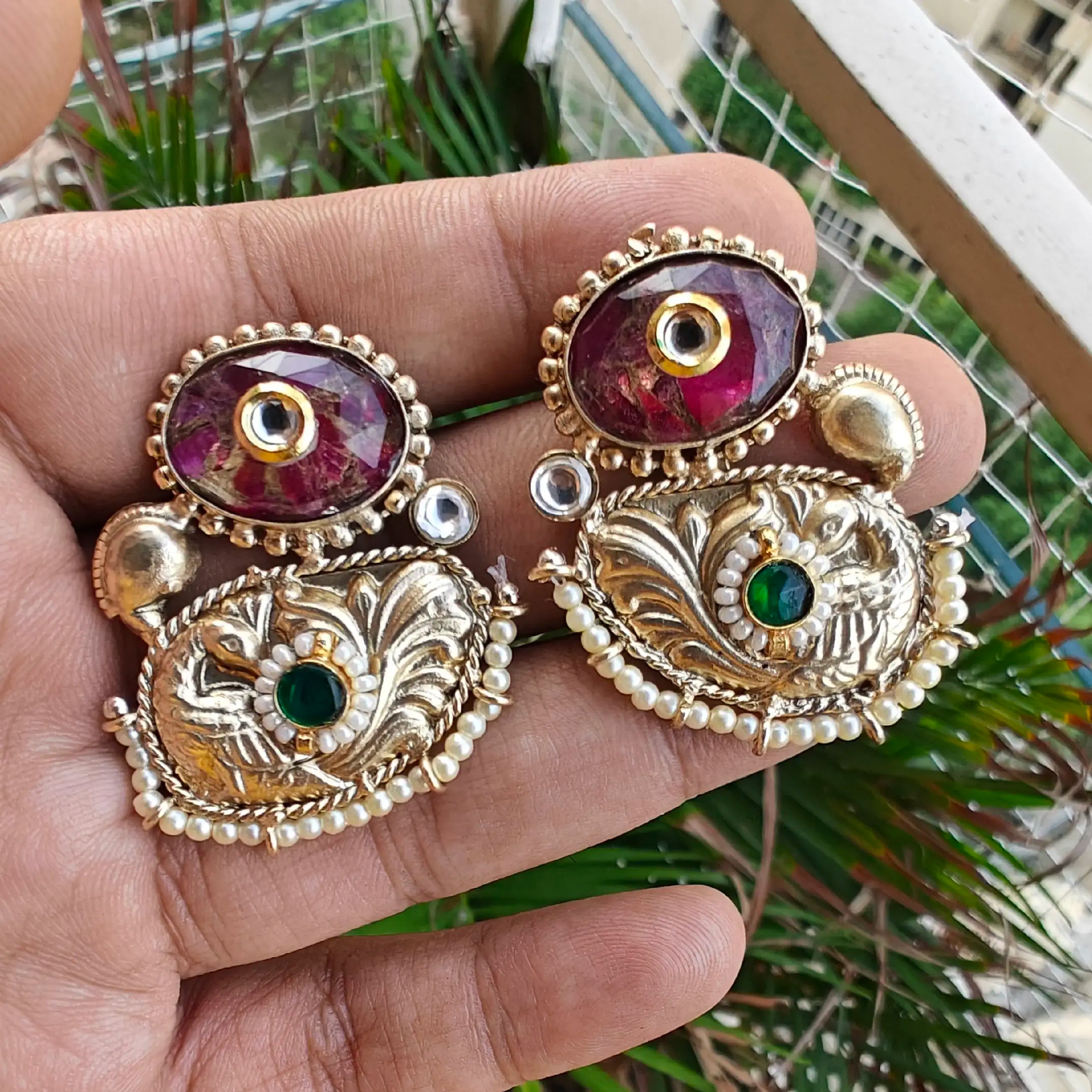 Juhi Amrapali Fusion Studs - Ruby