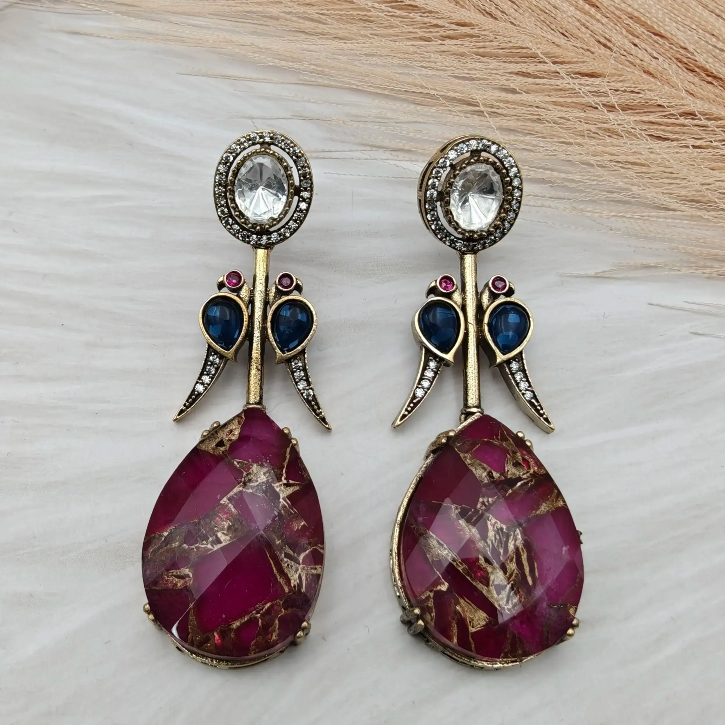 Hazrat Tourmaline Doublet Earrings - Ruby