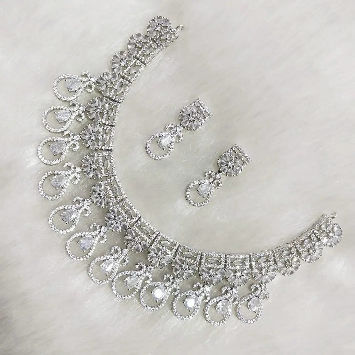 Naila AD Necklace Set- White