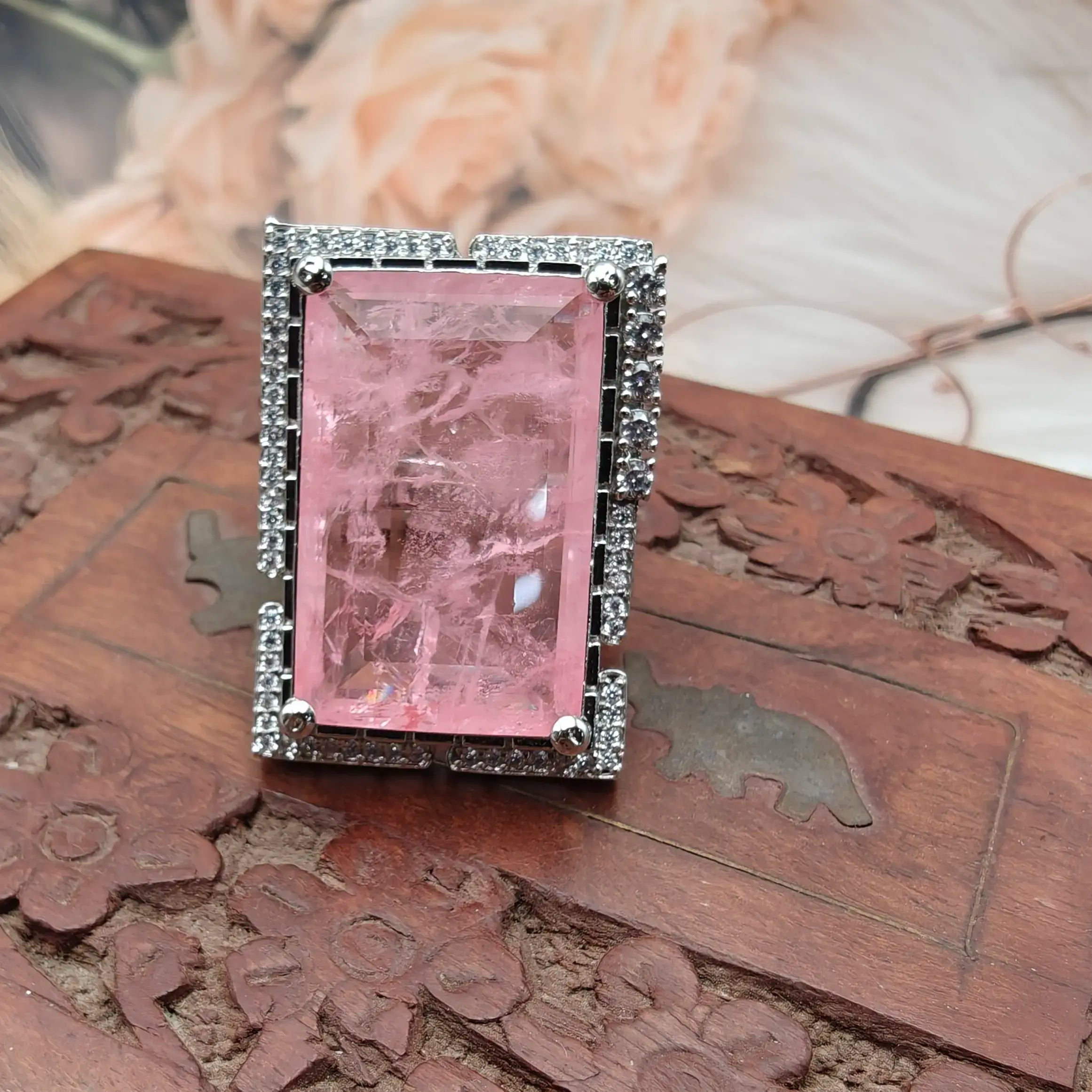 Isabella Russian Doublet Cocktail Ring - Rose Quartz