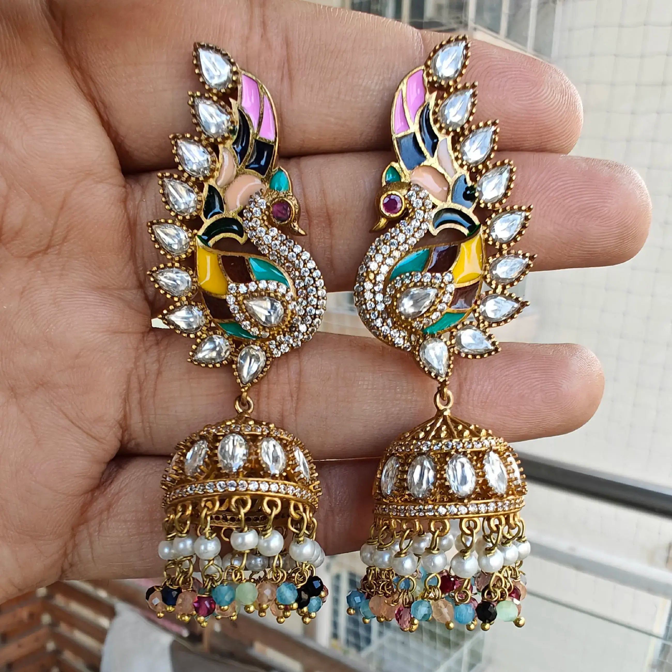 Fida Mayuri Uncut Polki Jhumki- Multi