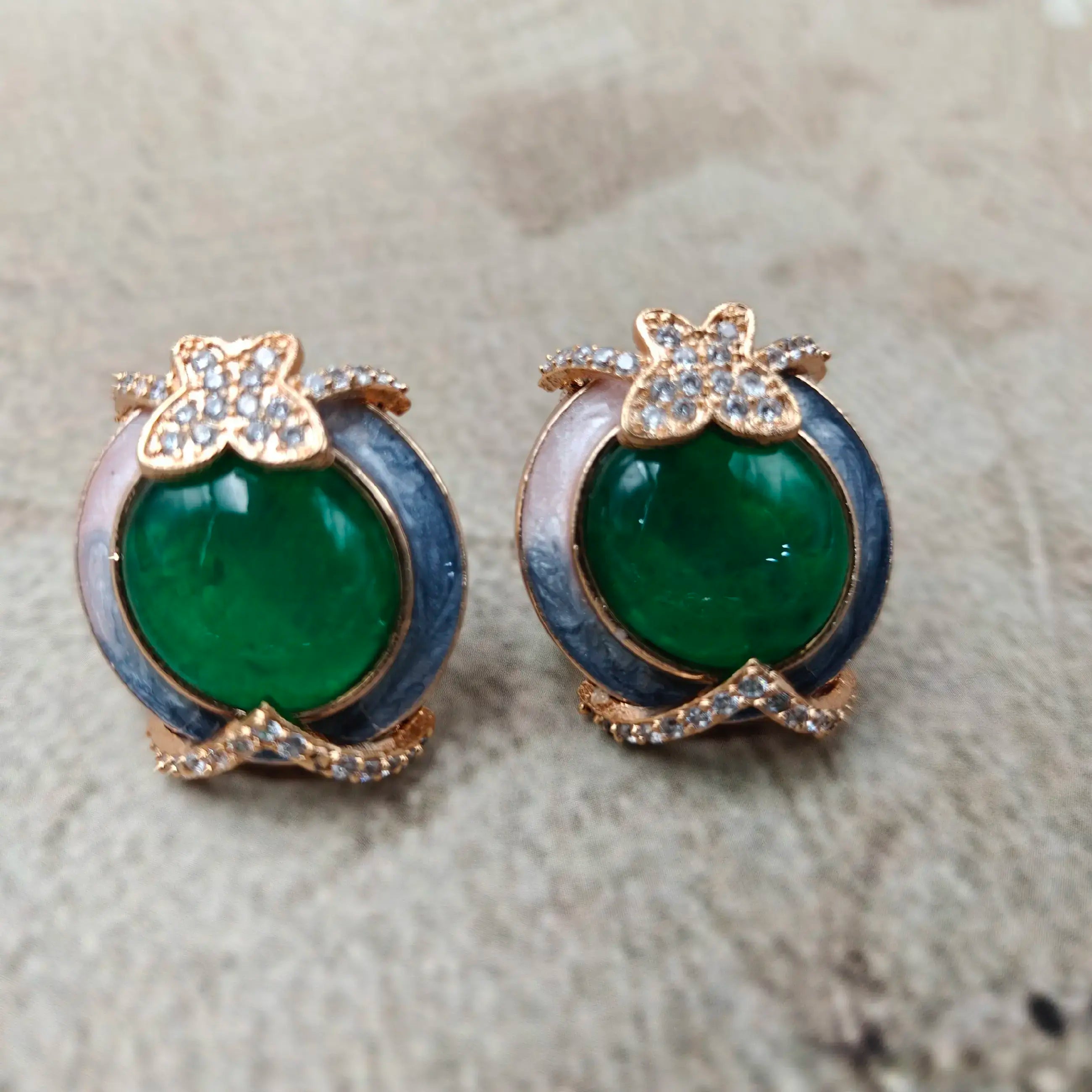 Butterfly Italian Meena Premium Doublet Studs - Green