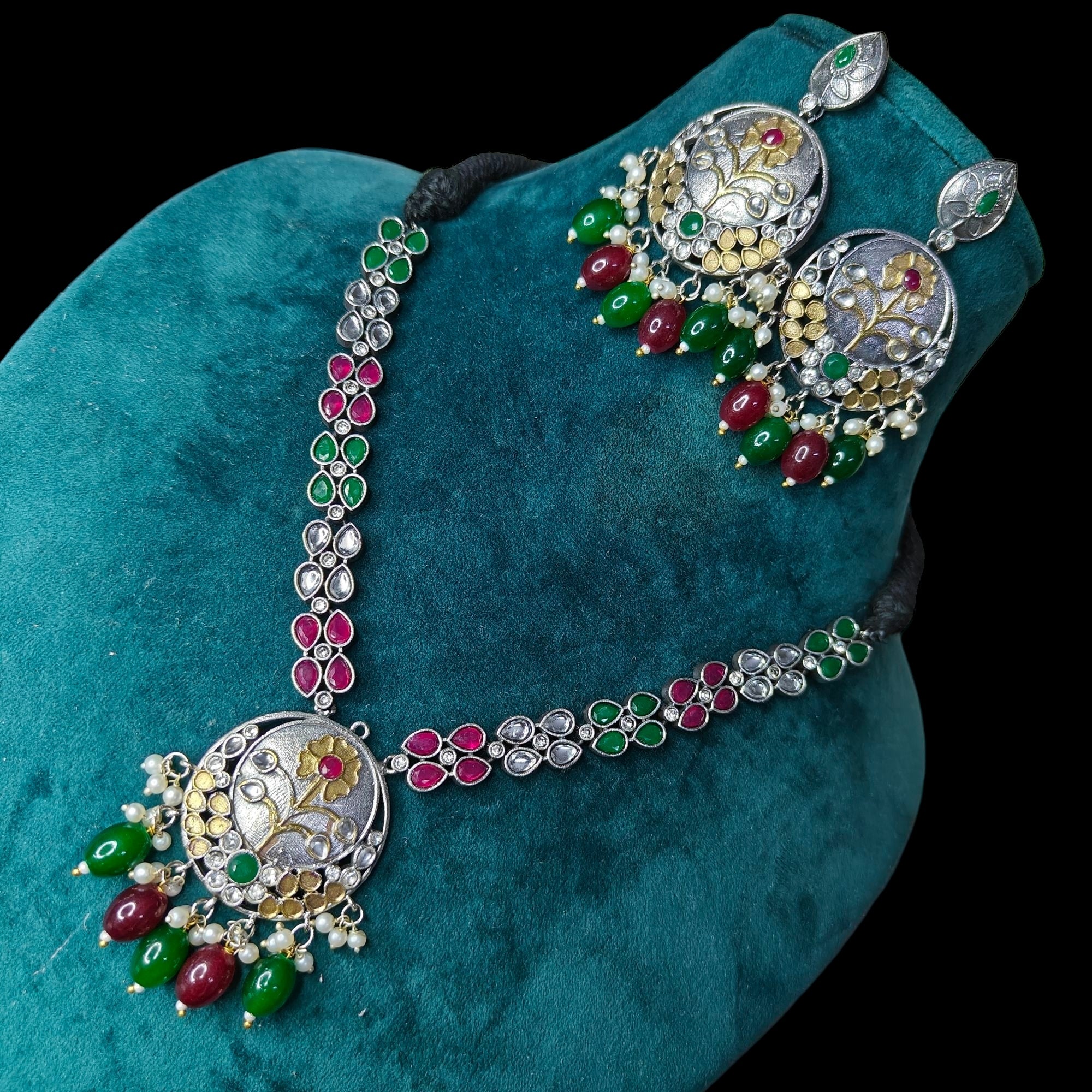 Multicolour Krisha Silver Necklace Set