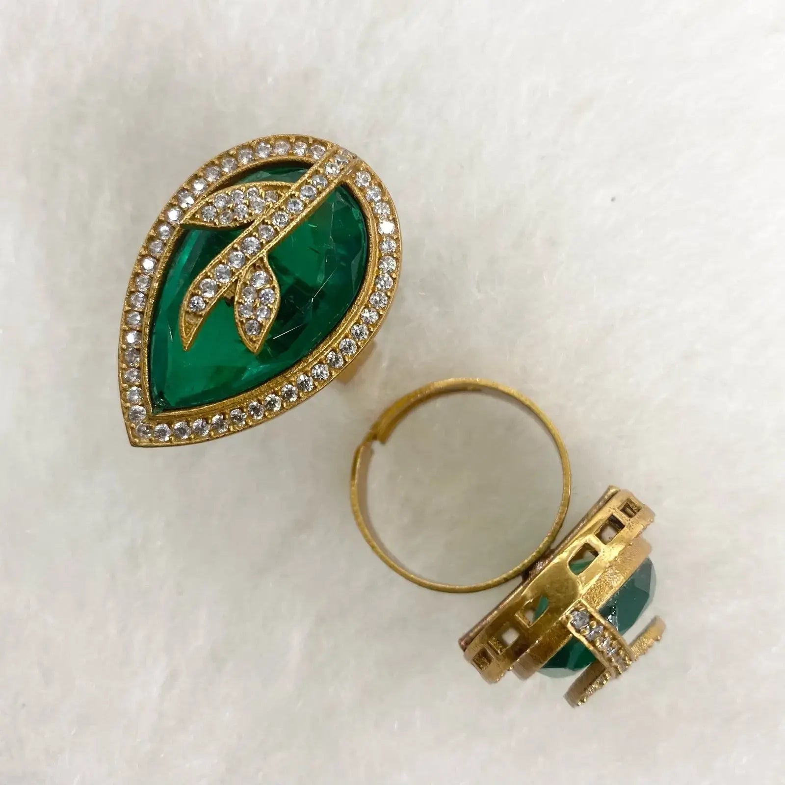 Leaf Adjustable Doublet Ring- Green