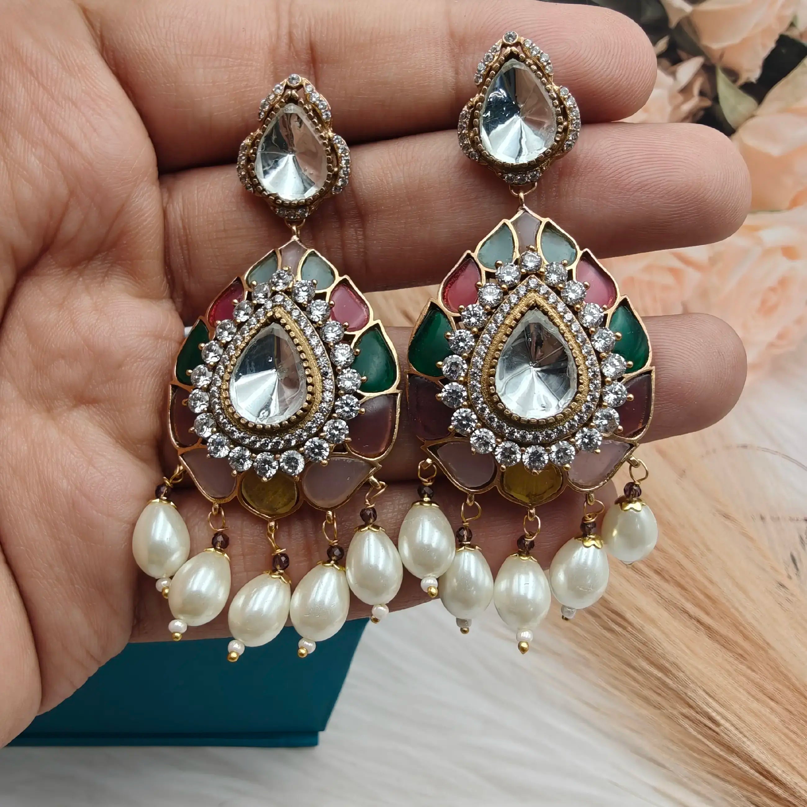 Anushka Moissanite Takker Stone Earrings - Multi